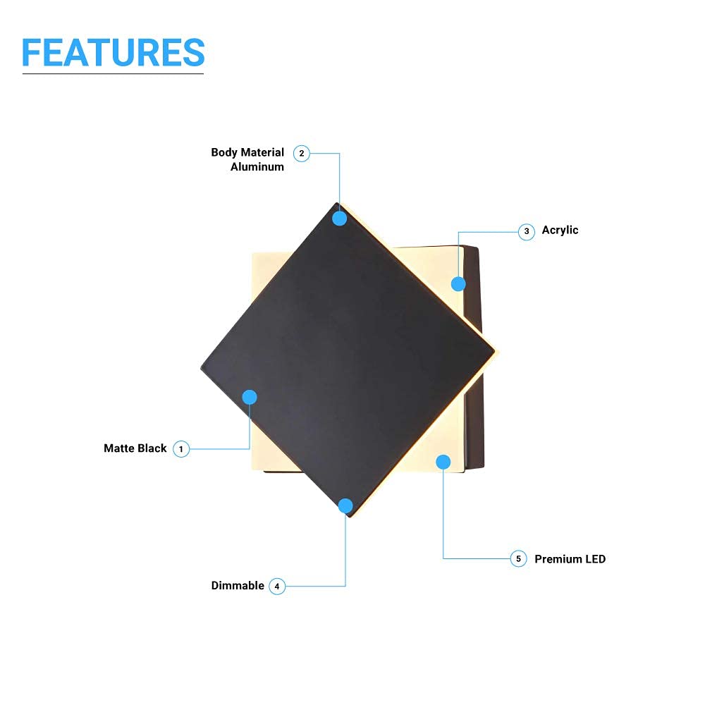 LEDMyplace 9W Modern Wall Sconce Light - 3000K Warm White, 338 Lumens, 120V, High CRI, Acrylic Shade, Matte Black Finish - Perfect for Bathroom, Bedroom, Hallway & Indoor Decorative Lighting