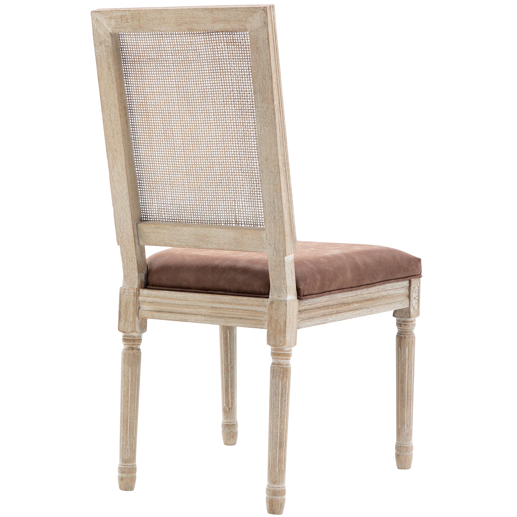 2 Pack Faux Leather Dining Chairs Set - Modern Farmhouse Kitchen Chairs with Rattan Back, French Country Parsons Accent Side Chairs for Living Room, Restaurant, Cafe & Home Decor (Brown) - Perfect for Dining Rooms, Kitchen Islands & Bistro Settings