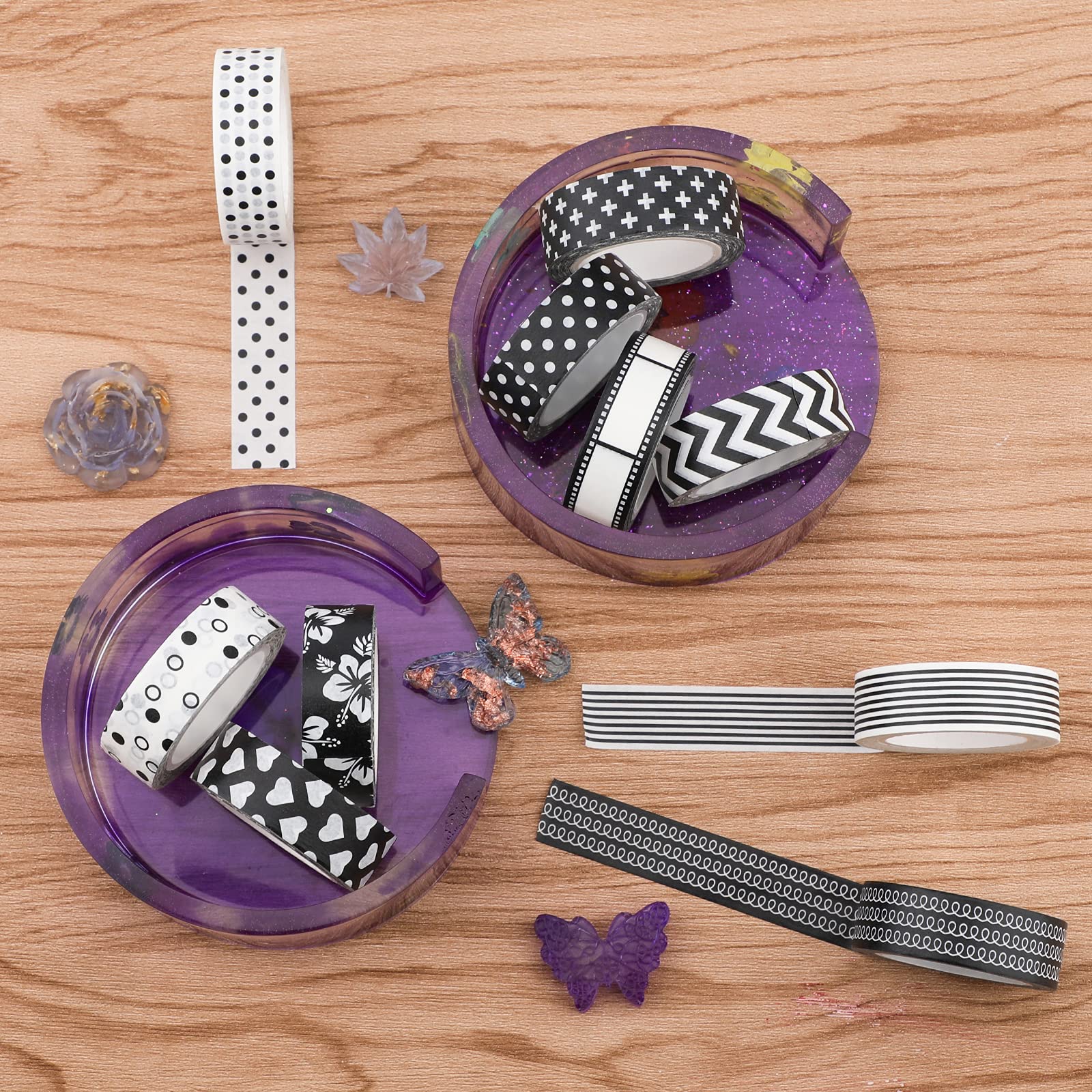 SAVITA 10 Rolls 15mm Black and White Washi Tape Set - Decorative Masking Tape for DIY Crafts, Scrapbooking, Bullet Journaling & Kids Art Projects - Perfect for Home, Office & School Decorations