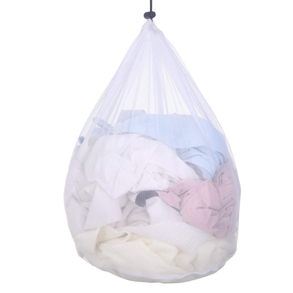 Cabilock 2-Pack Laundry Bags with Drawstring - Mesh Wash Bags for Clothes, Sponge Mops & Floor Cleaning - Reusable Toiletry & Cleaning Storage Bags (White) - Perfect for Travel, Gym & Home Organization