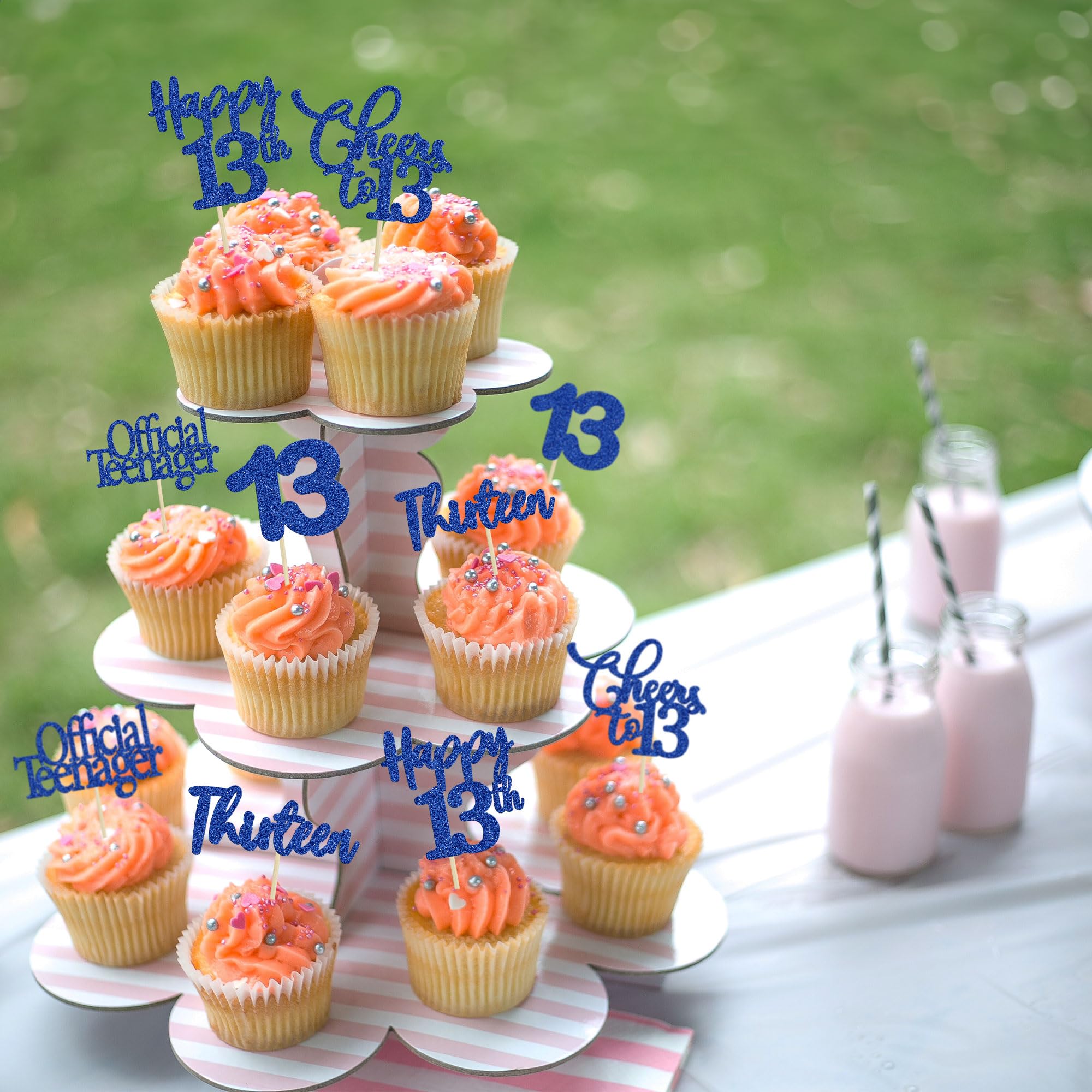 30 Pack Happy 13th Birthday Cupcake Toppers - Dark Blue Glitter 13 Number Cake Decorations for Teen Birthday Party, Anniversary Celebration - Perfect for Cupcakes, Cakes, and Dessert Table Decor