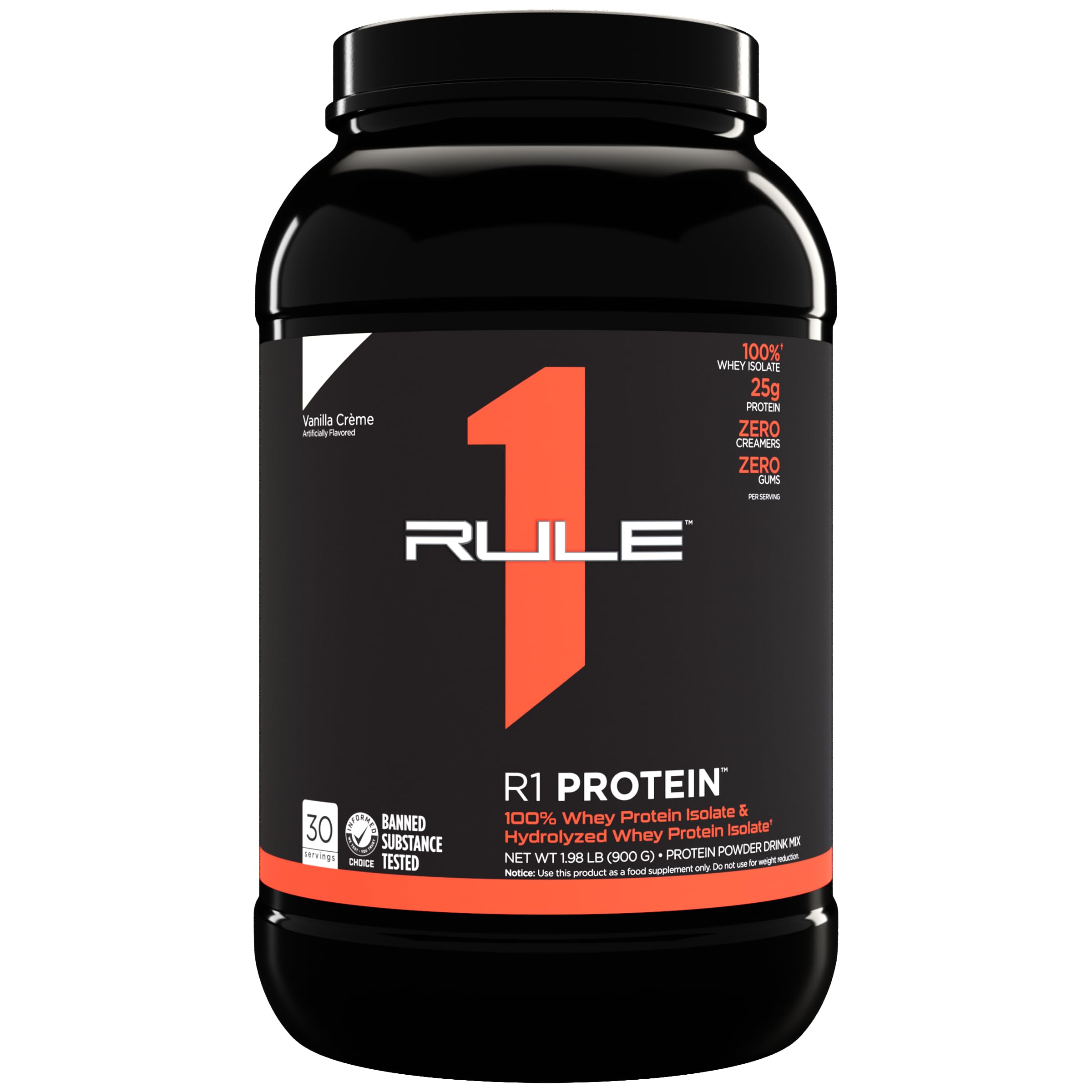 Rule One Proteins R1 Protein Powder - 25g Fast-Acting Whey Protein Isolate & Hydrolysate, 6g BCAAs, Super-Pure 100% Isolate (2lbs, Vanilla Créme) for Post-Workout Recovery & Muscle Growth