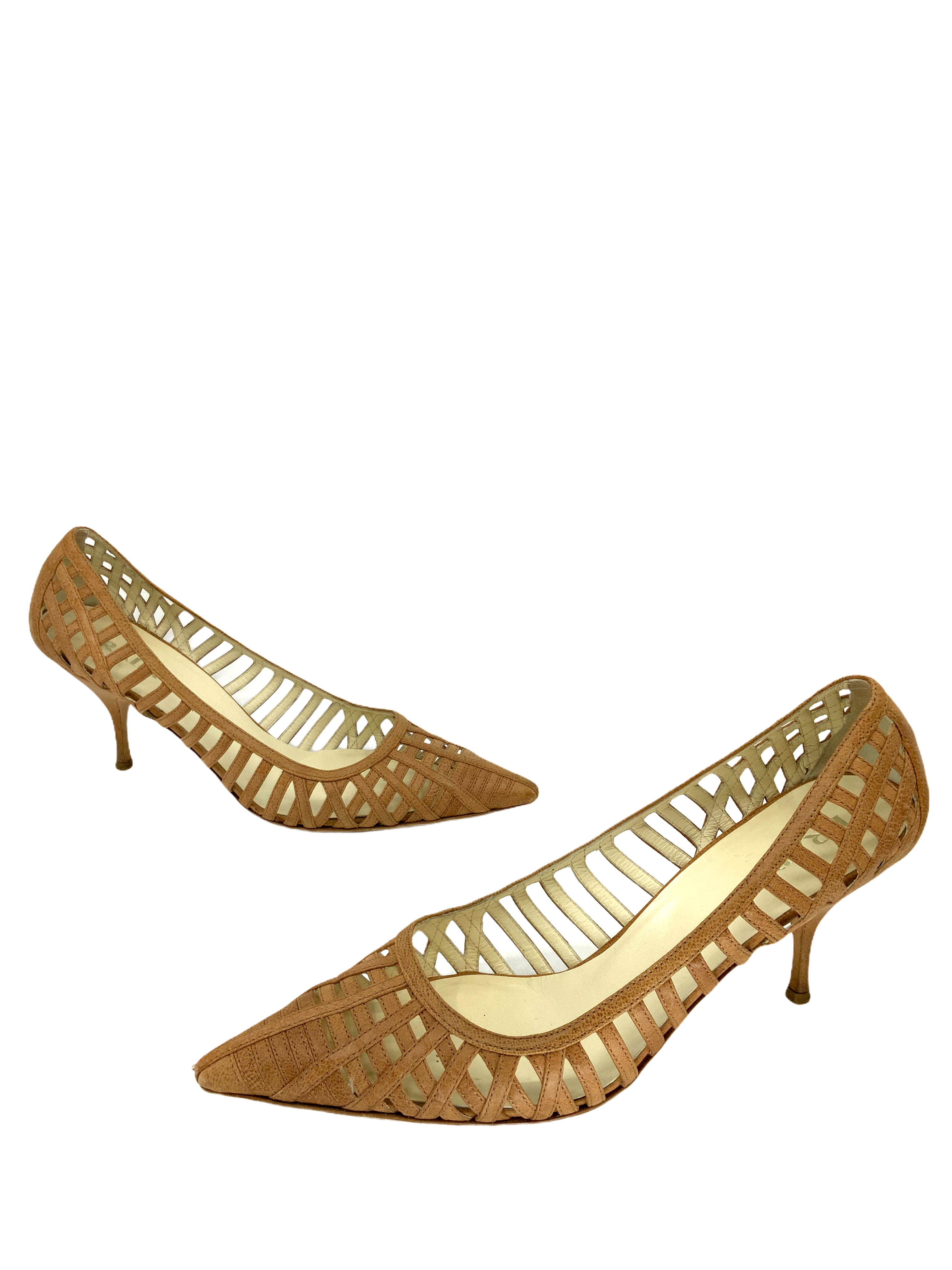 Prada Women's Laser Cut Leather Pumps - Size 9 US | Elegant Pointed Toe Heels for Office, Party & Wedding Events