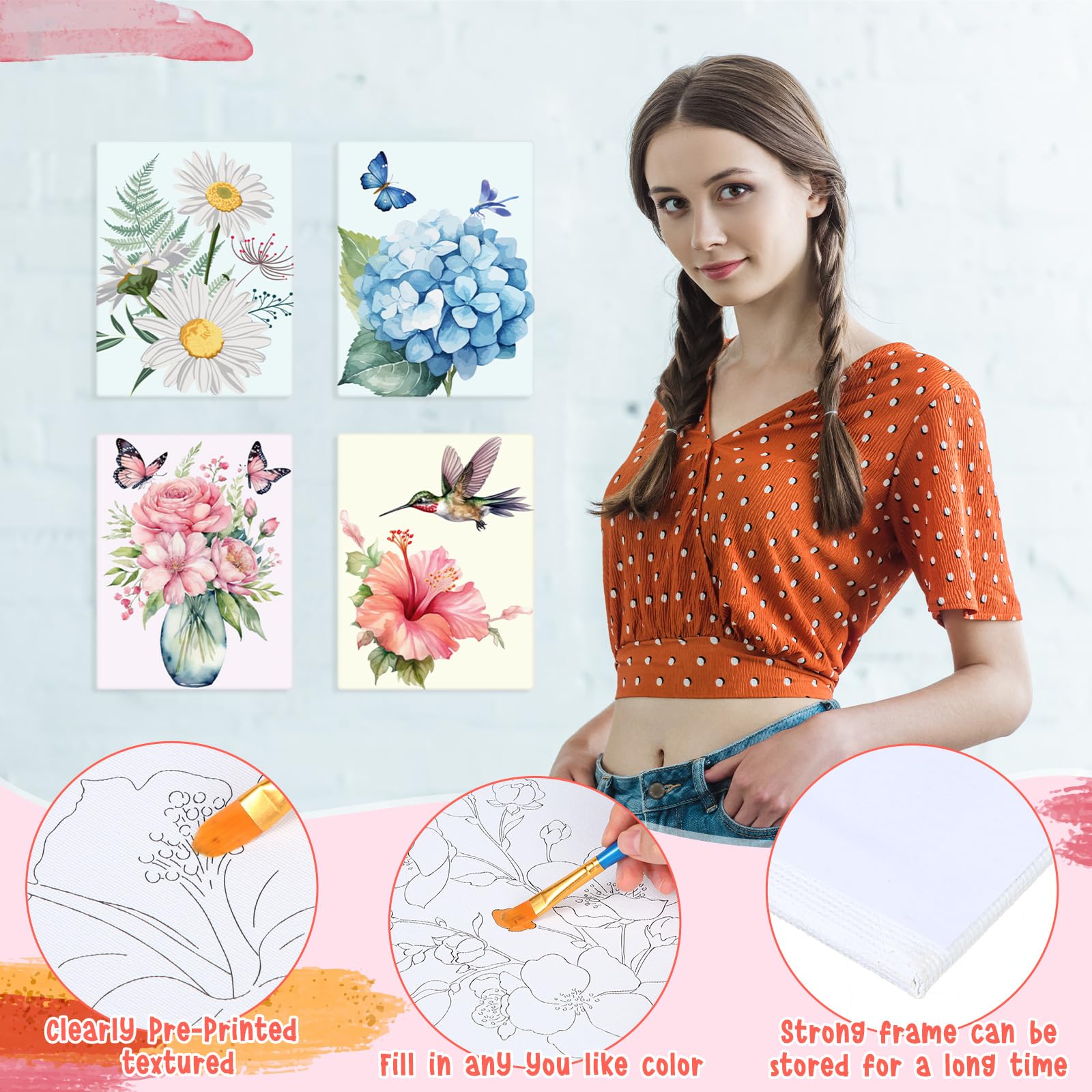 Tinlade 12-Pack 7.9x9.8 Inch Pre-Drawn Canvases for Painting - DIY Pre-Stretched Canvas with Outlines for Beginners, Students & Adults (Simple Style) - Perfect for Home Decor, Art Classes & Relaxing Creative Projects