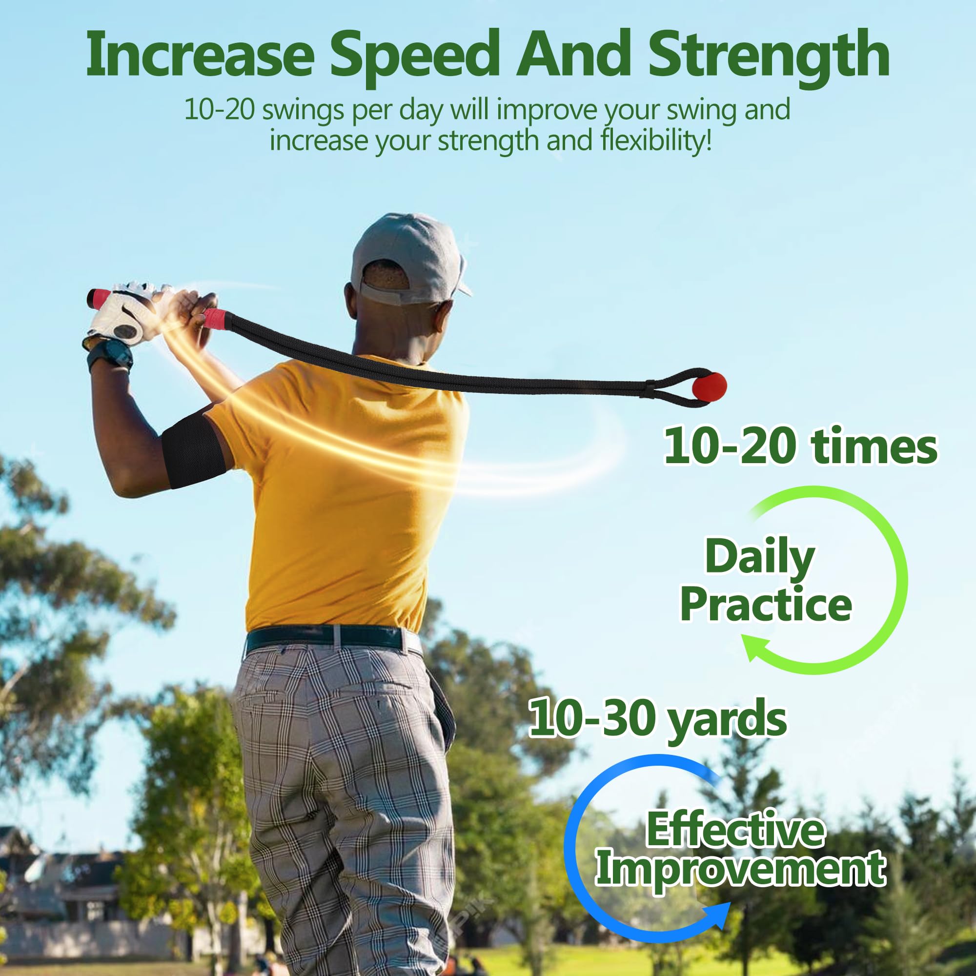 Golf Swing Trainer Rope Aid - Speed Power Tempo Training Tool with Weighted Ball | Indoor/Outdoor Club Rope Whip for Posture Practice & Lag Shot Drills | Perfect Golf Exercise Equipment for Driving Range & Backyard Practice (Red)