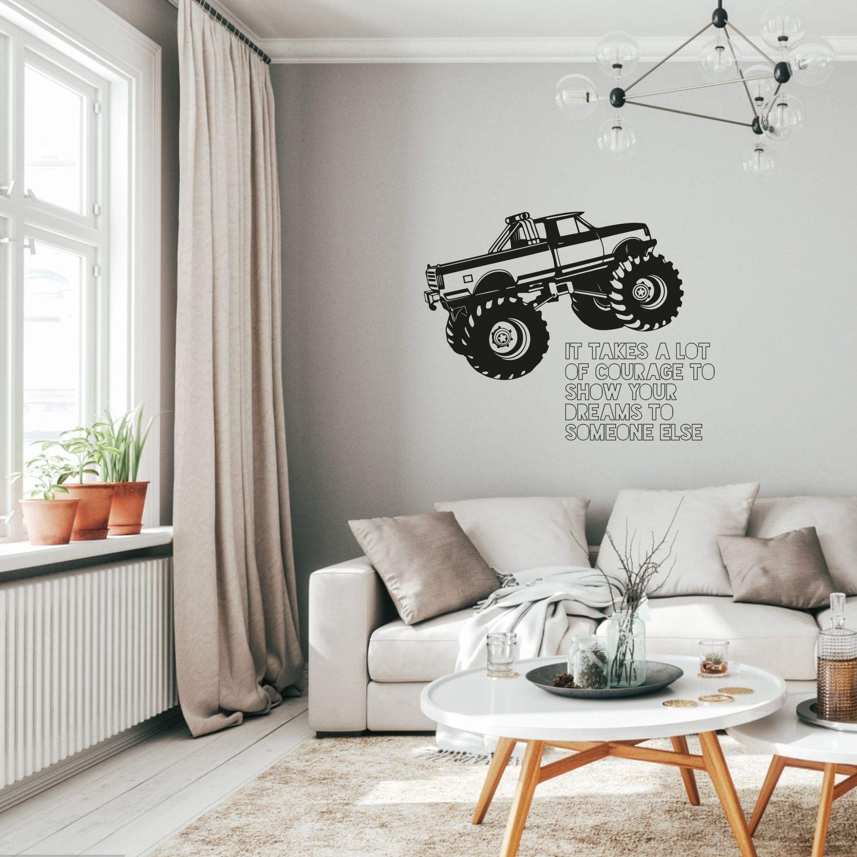 Monster Truck Toy Car Wall Decal - 40x40 Inch Vinyl Sticker Art for Kids Room, Bedroom, Nursery & Kindergarten - Fun Home Decor with Inspirational Quotes - Perfect for Boys & Girls Room Decor