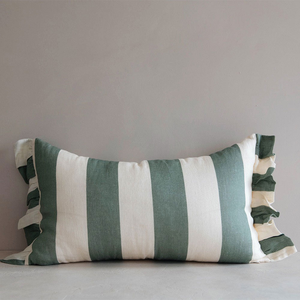 Linen Lumbar Pillow Cover - Mint Stripe Design for Sofa, Bed & Home Decor - Breathable & Stylish Cushion Case