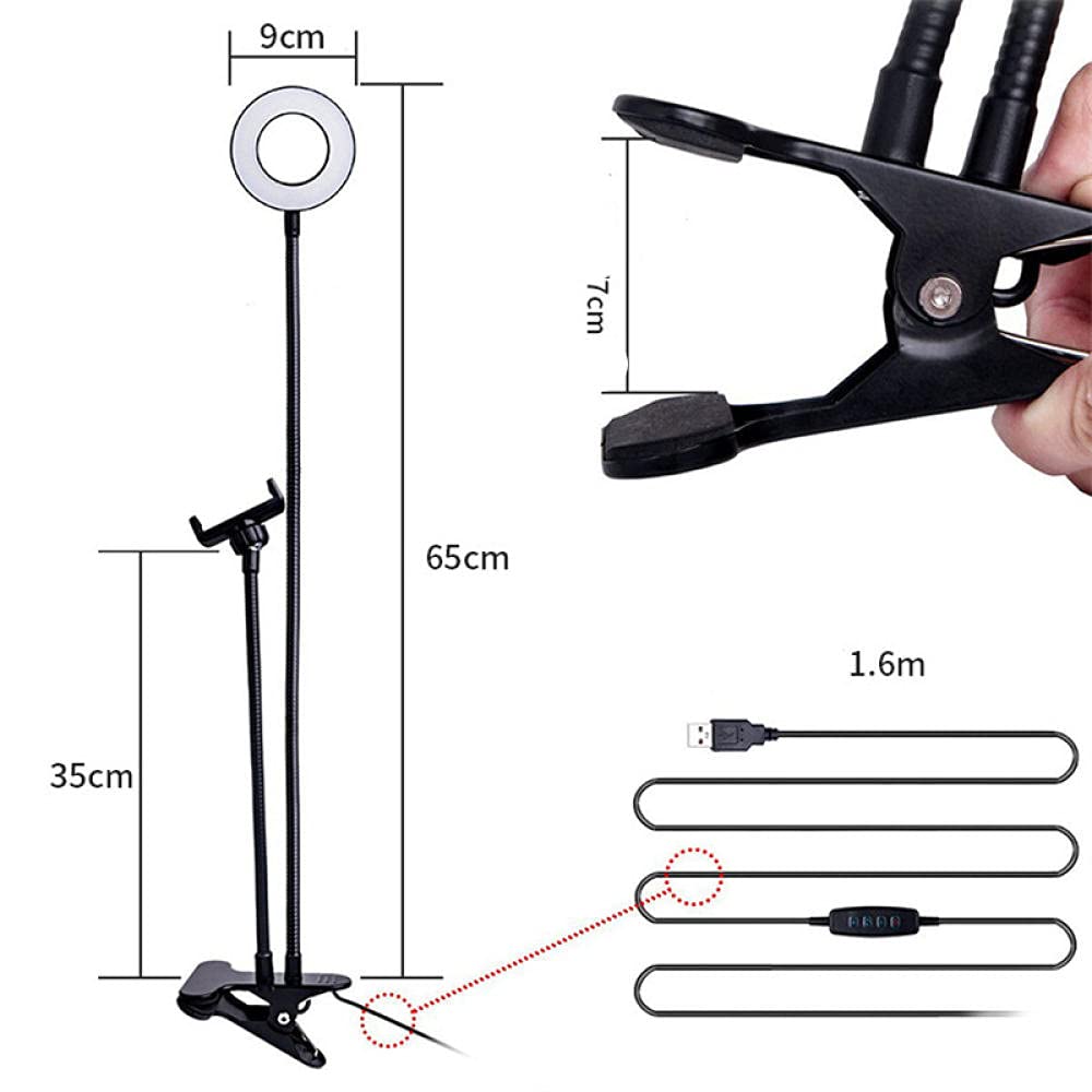 Clip-On LED Desk Lamp with Adjustable Ring Light - Perfect for Reading, Live Streaming, Makeup, Selfies & Photography - Dimmable Clamp Light for Home Office, Studio & Beauty Setup