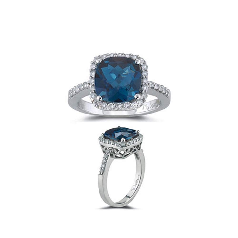 Vogati 14K White Gold Cushion Checkered Ring with AAA/AA Quality Diamonds & Gemstones - Perfect for Weddings, Anniversaries & Special Occasions