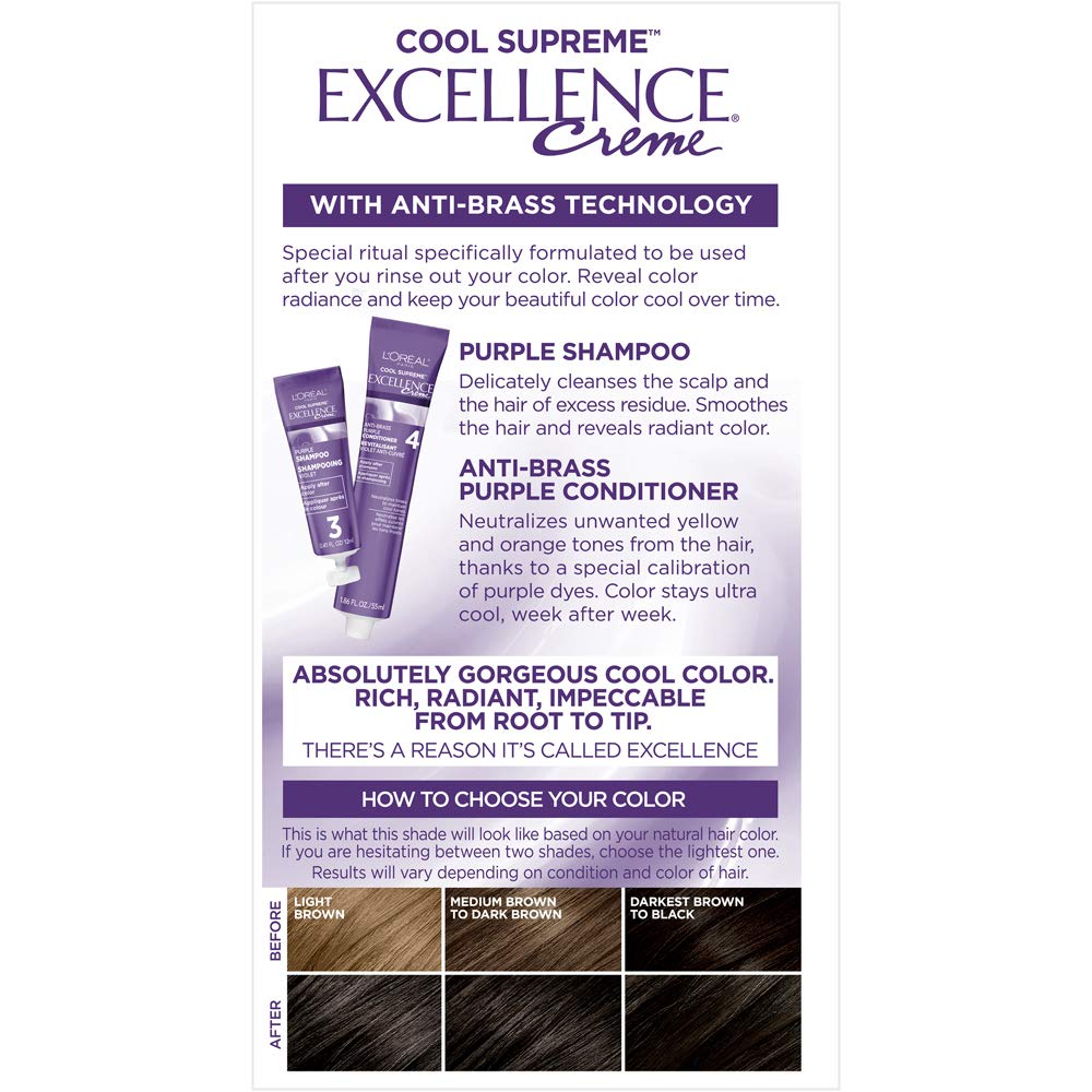 L'Oreal Paris Excellence Cool Supreme Permanent Hair Color - Ash Blonde, 100% Gray Coverage Hair Dye with Anti-Brass Shampoo & Conditioner Kit for Vibrant, Long-Lasting Color at Home | Perfect for Covering Grays & Refreshing Blonde Tones