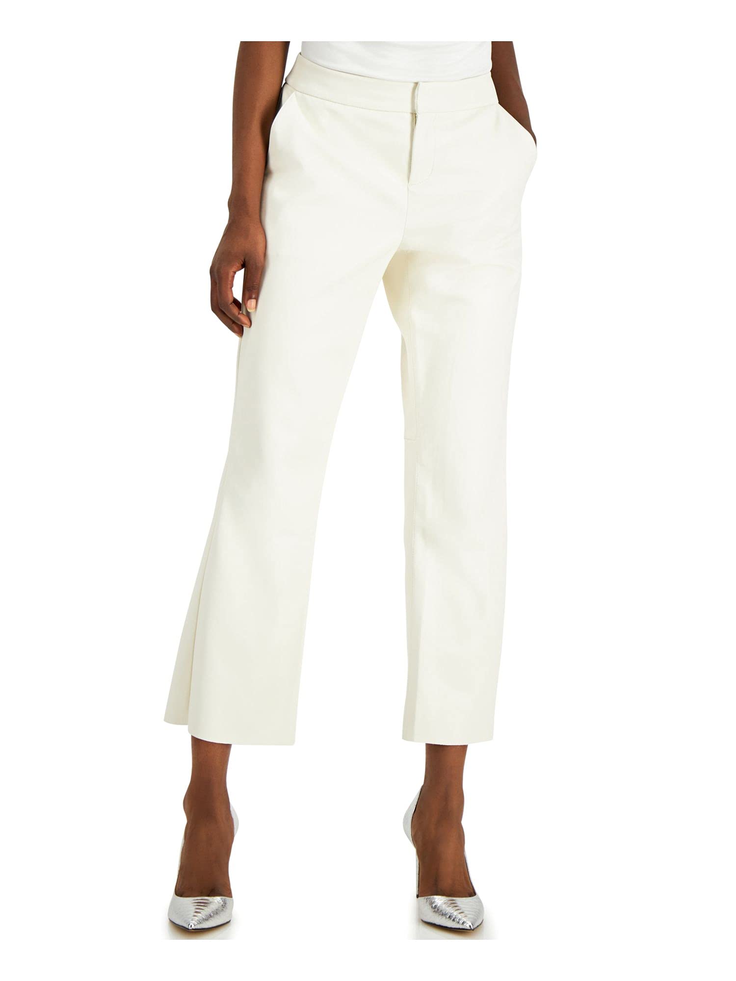 I-N-C Women's Faux Leather High Waist Culotte Pants - White Size 6 | Stretch Comfort Fit | Office Wear, Casual Outfits & Special Occasions