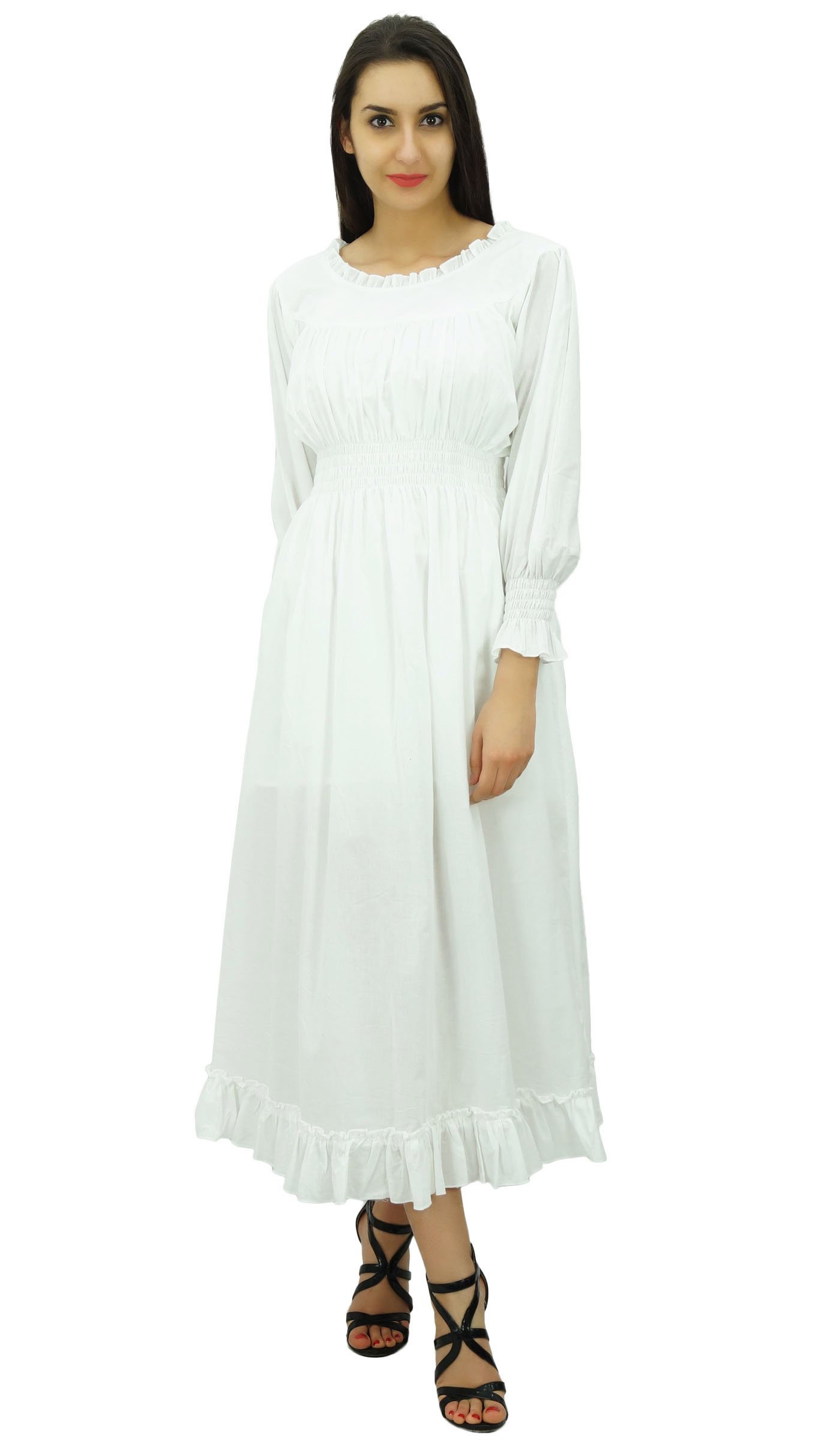 Bimba Women's Cotton Smocked Waist Long Casual Maxi Dress - Flowy Summer Beach Dress for Vacation, Date Night & Outdoor Events