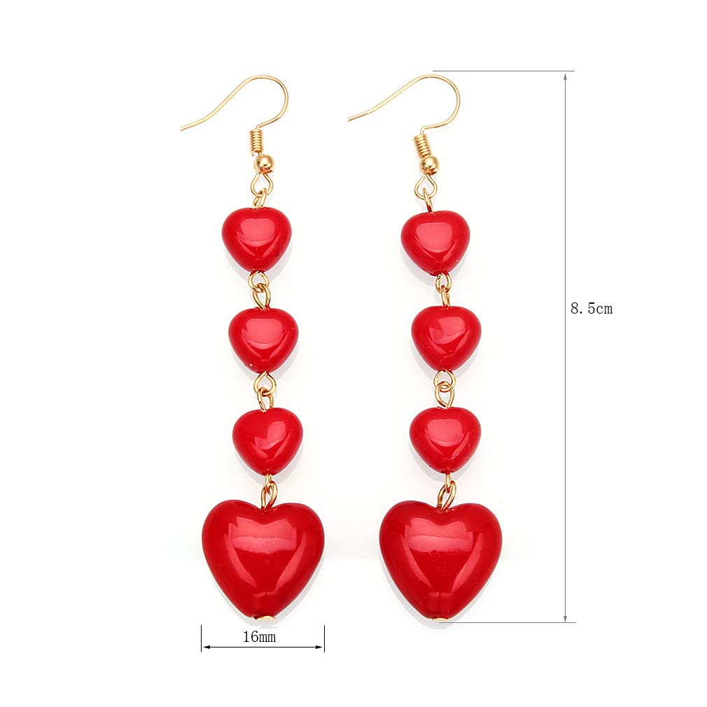 2 Pairs Valentine's Day Handmade Red Heart Pearl Dangle Earrings for Women - Lightweight Love Drop Earrings, Romantic Birthday Gifts Jewelry for Her - Perfect for Date Nights, Anniversaries & Special Occasions