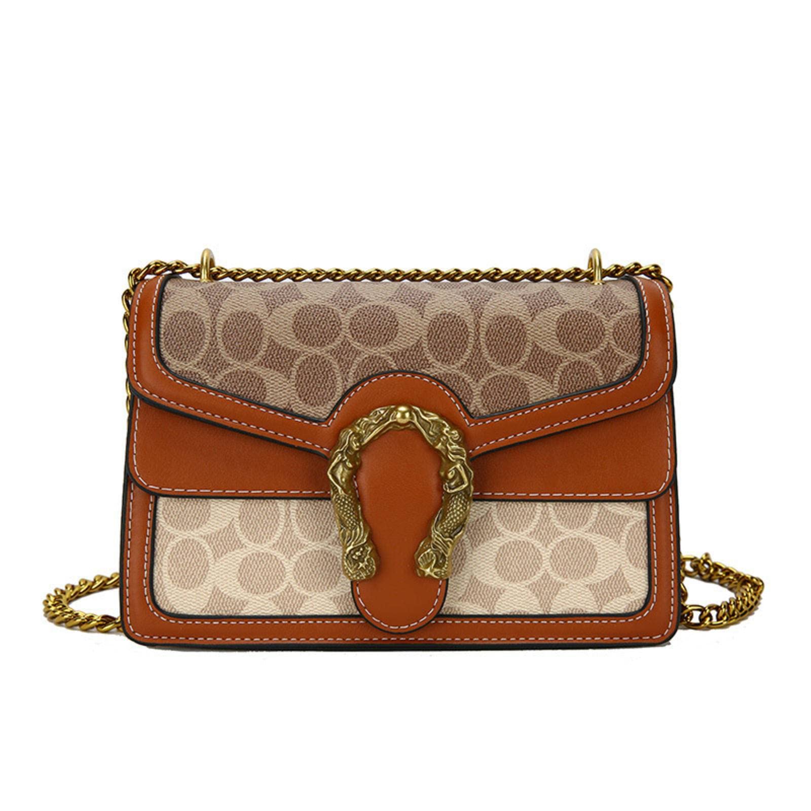 Stylish Women's Crossbody Shoulder Bag - Genuine Leather Square Handbag with Metal Chain Stitching for Everyday Use, Work, and Travel