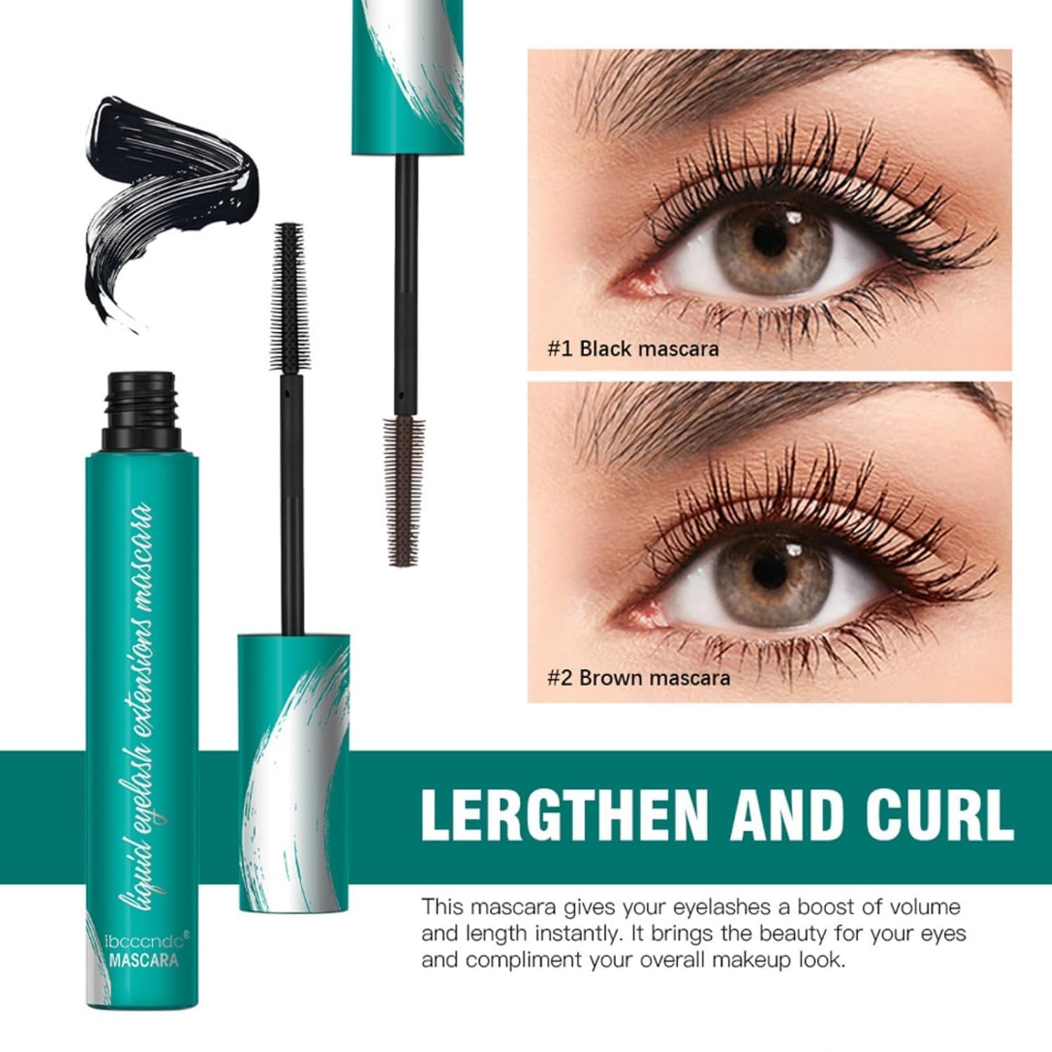 Waterproof Brown Mascara for Long-Lasting Lash Extensions - Natural Lengthening & Thickening, Smudge-Proof & Sweat Resistant (10.7g/0.38oz) - Perfect for Daily Wear, Special Occasions & Active Lifestyles