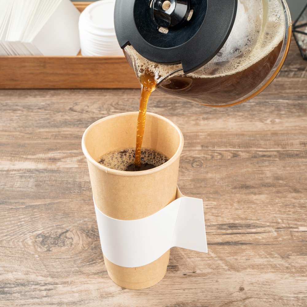 Restpresso Disposable Hot Coffee Sleeves with Handle - 1000 Pack White Paper Cup Jackets for 12oz, 16oz & 20oz Cups (Cups Sold Separately) - Perfect for Coffee Shops, Cafes & Takeout Restaurants
