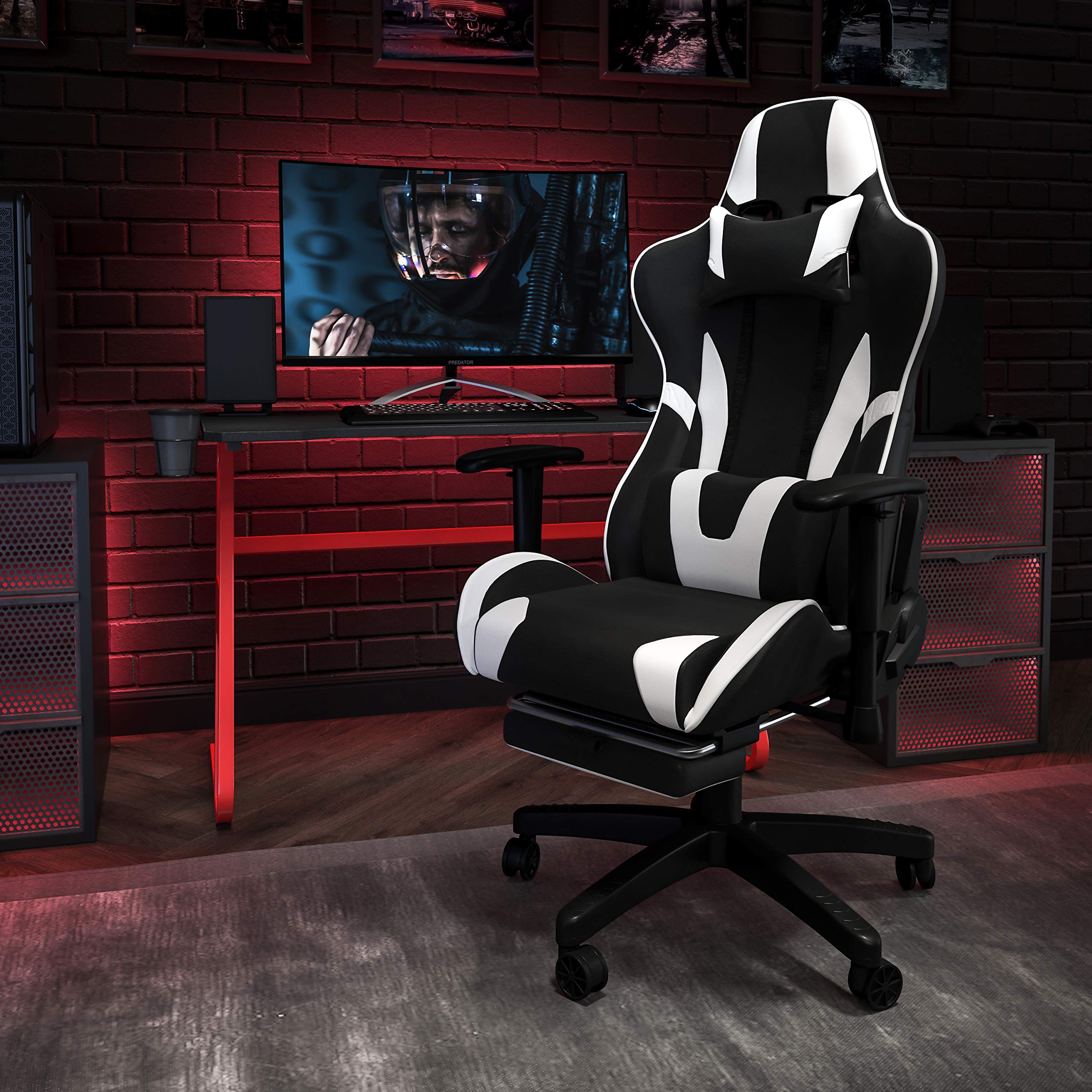 Premium Gaming Bundle - Red LED Gaming Desk with Cup Holder, Headphone Hook & Ergonomic Reclining Chair | Ultimate Gaming Setup for PC & Console Gamers | Perfect for Streaming, Esports & Home Entertainment