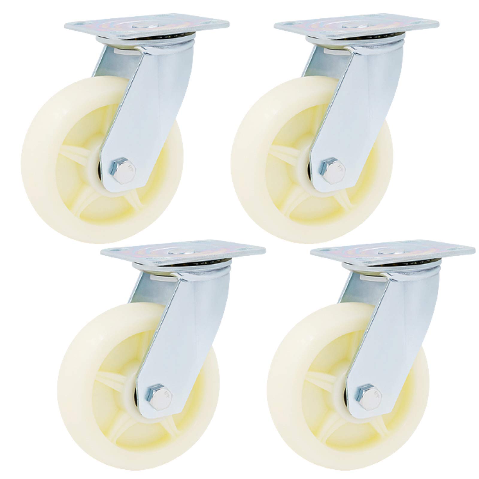 ZCYXQR Heavy Duty Swivel Caster Wheels Set - 125mm Universal Nylon Casters with Swivel Plate for Furniture, Carts & Equipment | Smooth-Rolling Mobility Solution for Home, Office & Industrial Use