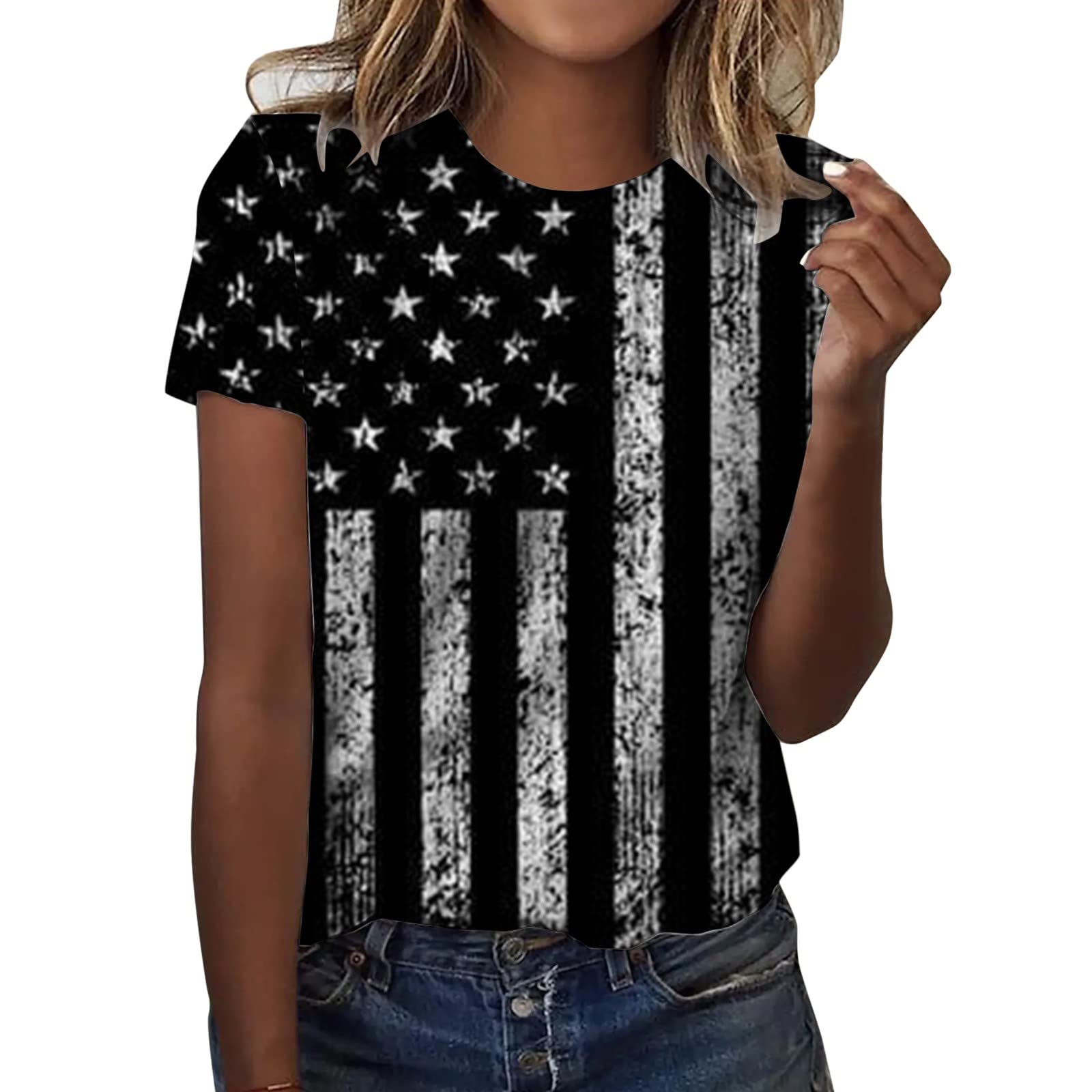 Women's Patriotic American Flag T-Shirt - 4th of July Stars & Stripes Casual Tee - Perfect for Summer Holidays, Independence Day Celebrations & Everyday Wear