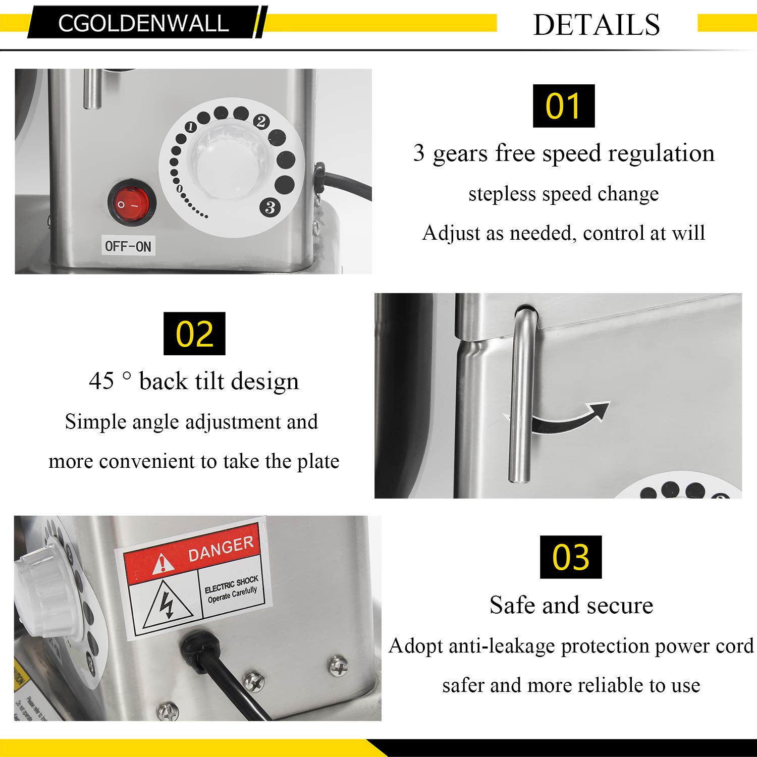 CGOLDENWALL 7L (6.6 Quarts) Tilt-Head Stand Mixer - Stainless Steel Kitchen Food Mixer with Dough Hook, Egg Whisk & Beater - Perfect for Baking Bread, Cakes, Cookies & Pastries - Multi-Functional Dough Mixer & Egg Beater (Model SL-B7)