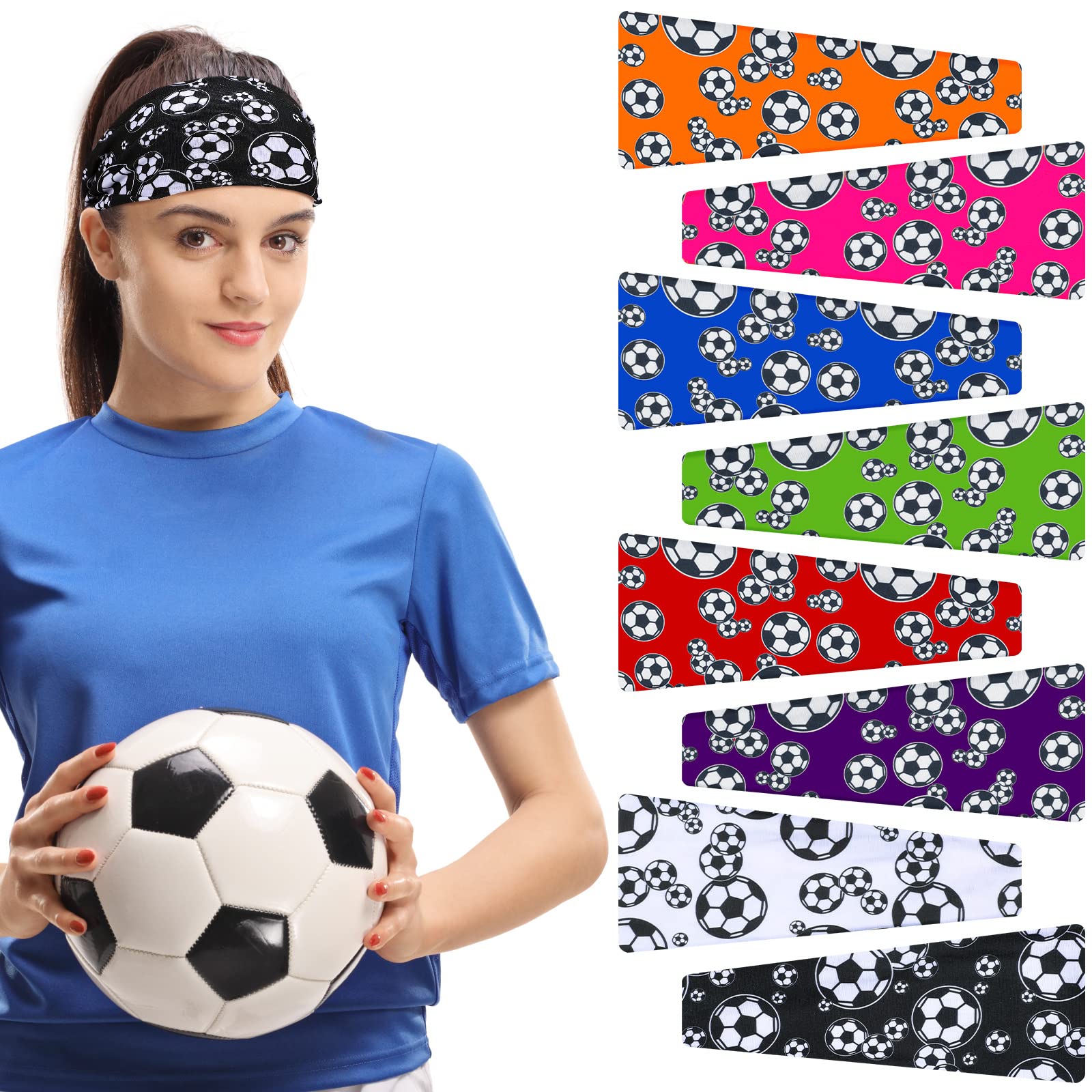8-Piece Soccer Headbands for Men, Women, Kids & Youth - Stretchy Team Hair Bands for Boys & Girls (8 Colors) - Perfect for Soccer Games, Training & Sports Accessories