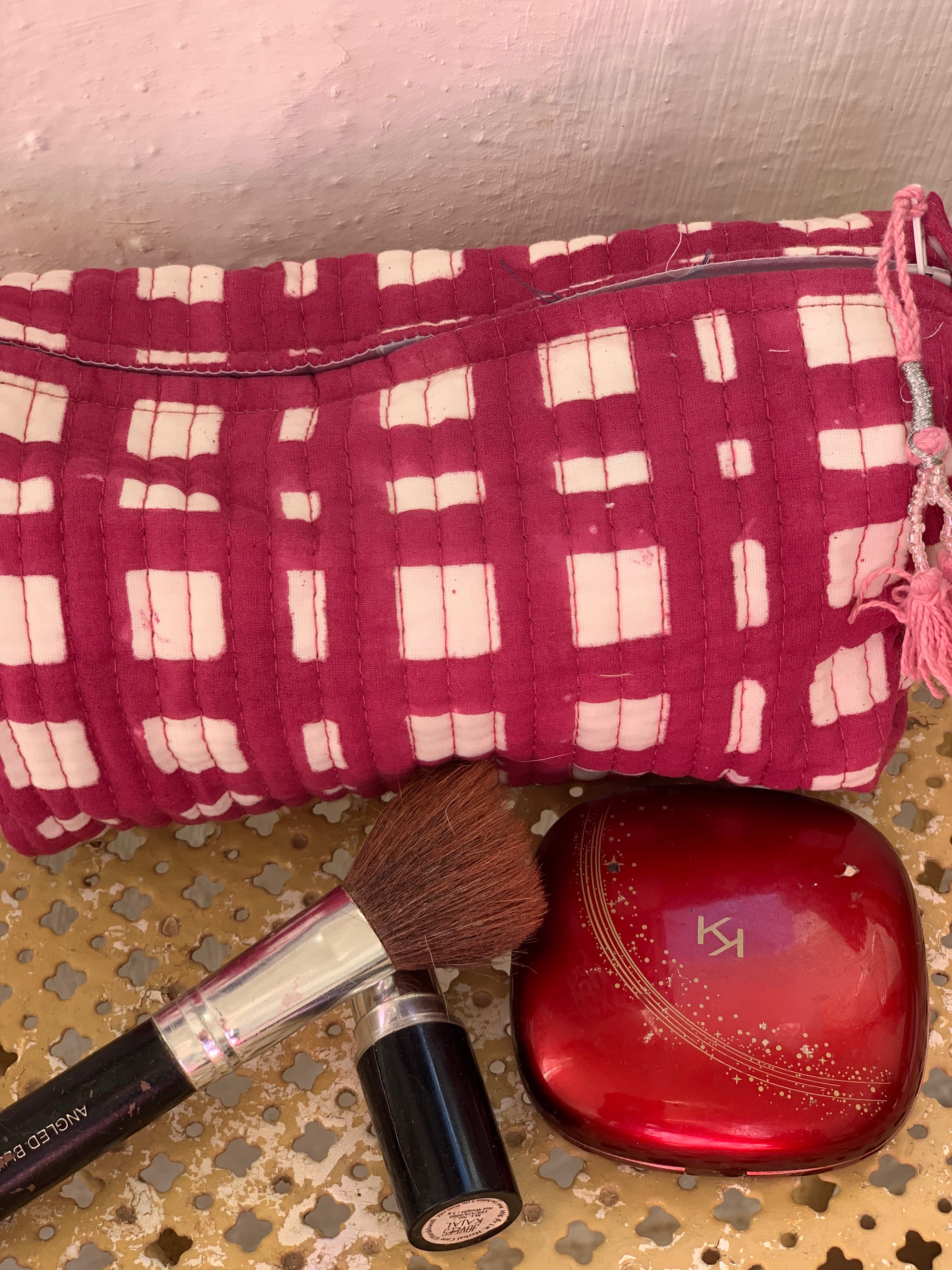 Handmade Block Printed Cotton Cosmetic Bags - Eco-Friendly Travel Organizer (3 Sizes) - Perfect for Makeup Storage, Gym Essentials & Toiletry Travel Cases