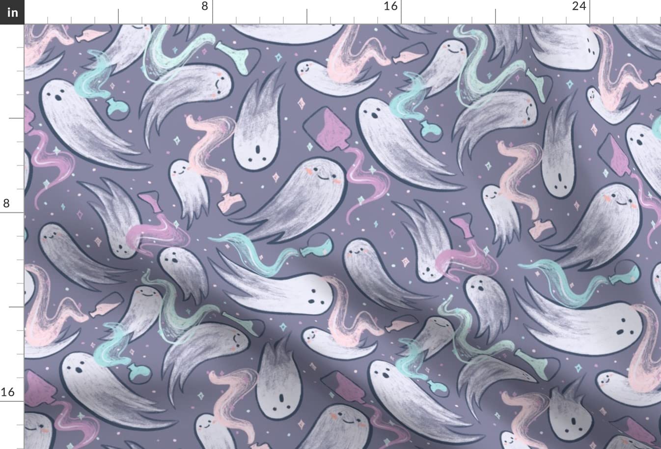 Whimsical Halloween Ghost Pastel Printed Satin Fabric by The Yard - Premium Spoonflower Material for Sewing, Lining, Apparel, Fashion, Blankets & Home Decor - Perfect for DIY Costumes, Quilts, Curtains and Party Decorations