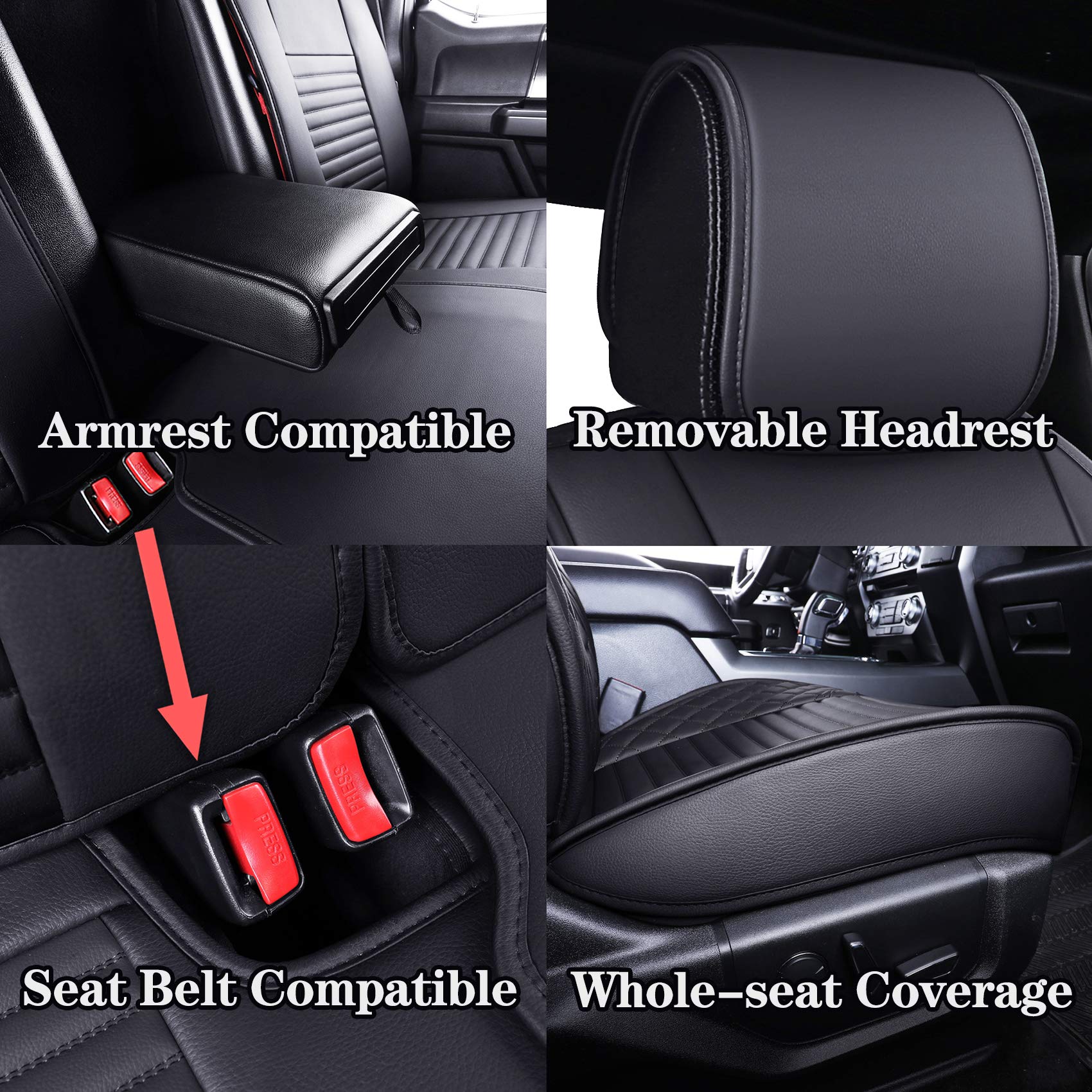 Custom Fit Waterproof Leather Seat Covers for Ford F150 2009-2025, F250, F350, F450 - Supercrew Cab, XLT, Lariat, King Ranch, Platinum & Raptor Models (Full Set, Black) - Perfect for Truck Protection & Off-Road Adventures