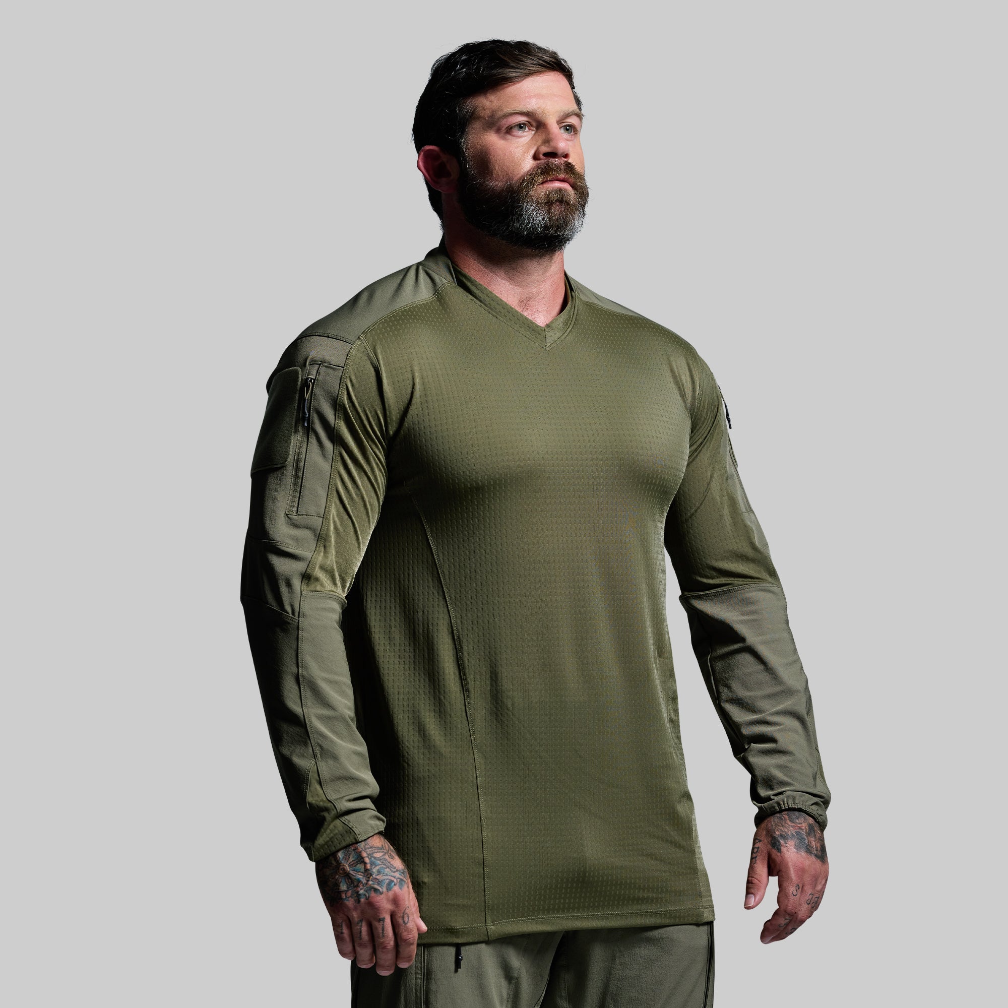 Long Sleeve Op Top Pro Tactical Shirt - OD Green Military Style Performance Shirt for Outdoor Activities, Airsoft, Hunting & Tactical Training
