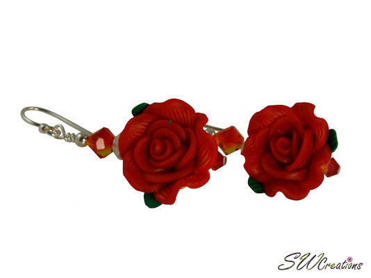 Red Fire Rose Flower Beaded Earrings - Handmade Bohemian Dangle Earrings for Women | Perfect for Weddings, Parties & Date Nights