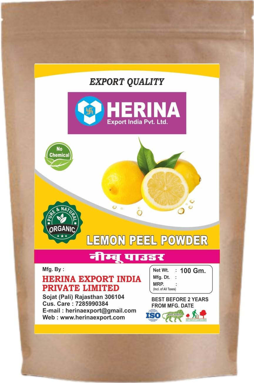 HERINA Export India Pvt. Ltd. Lemon Peel Powder for Hair Care, Facial Cleansing & Skin Whitening - 100g | Natural Exfoliant & Brightening Agent for Glowing Skin & Healthy Hair