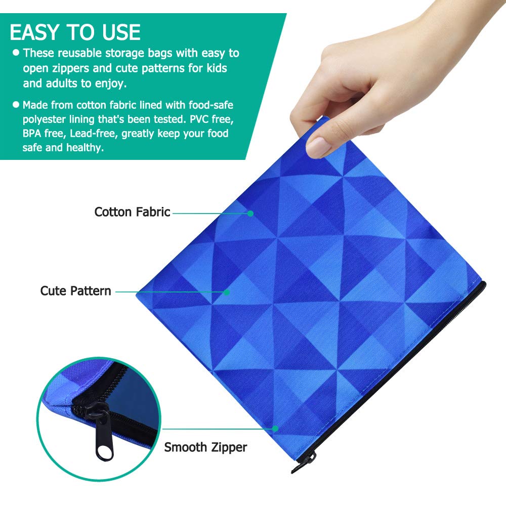 ERKOON 6 Pack Reusable Sandwich Bags - Washable Snack Bags with Zipper for Lunch, Picnics & Travel (2 Large, 2 Medium, 2 Small) | Eco-Friendly Food Storage Solution for School, Office & Outdoor Activities
