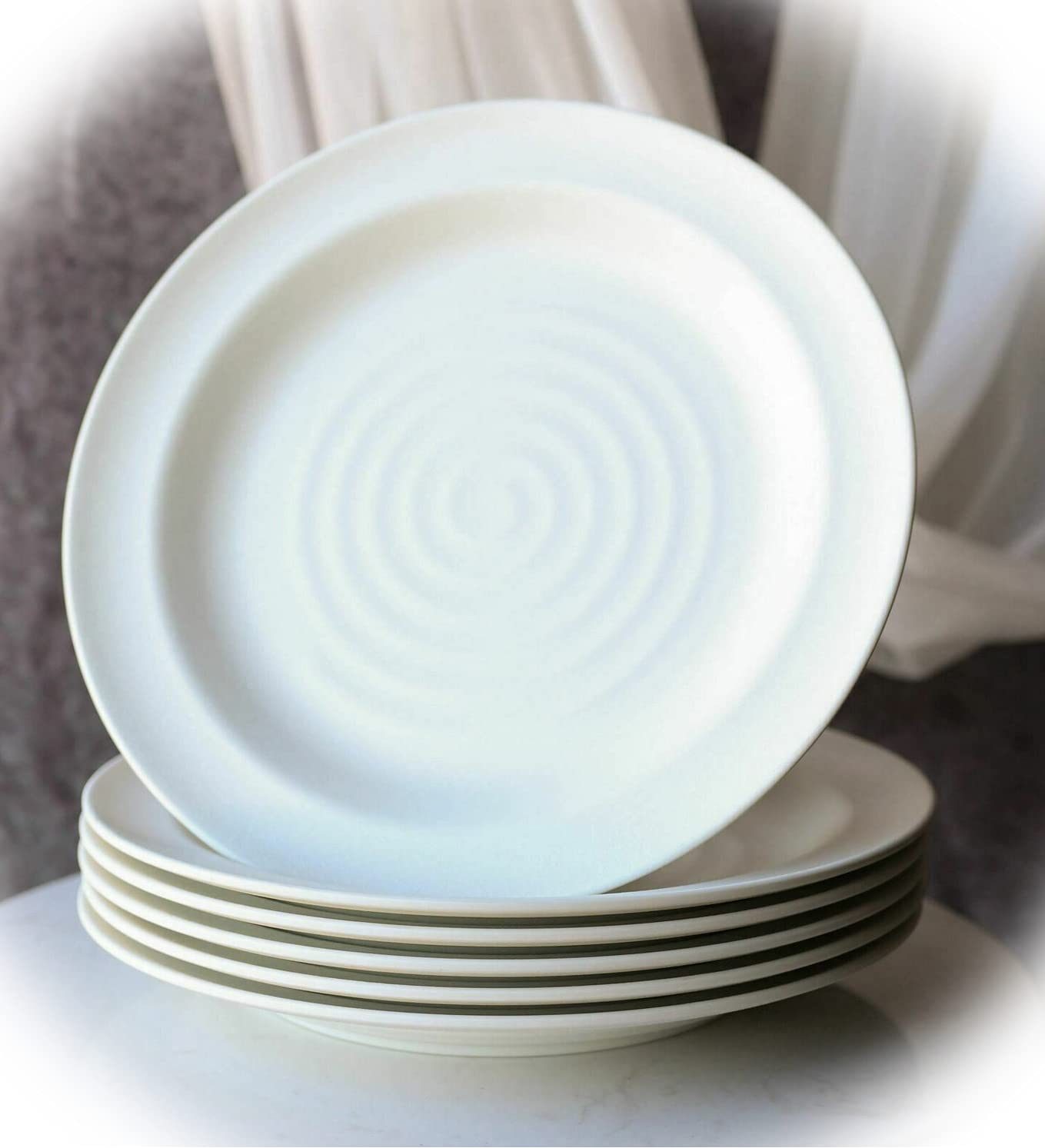 6-Pack Matte White Melamine Dinner Plates - Contemporary Irregular Ridged Design (EB-7443GIF) - Durable & Stylish for Everyday Dining, Parties, and Unique Home Decor