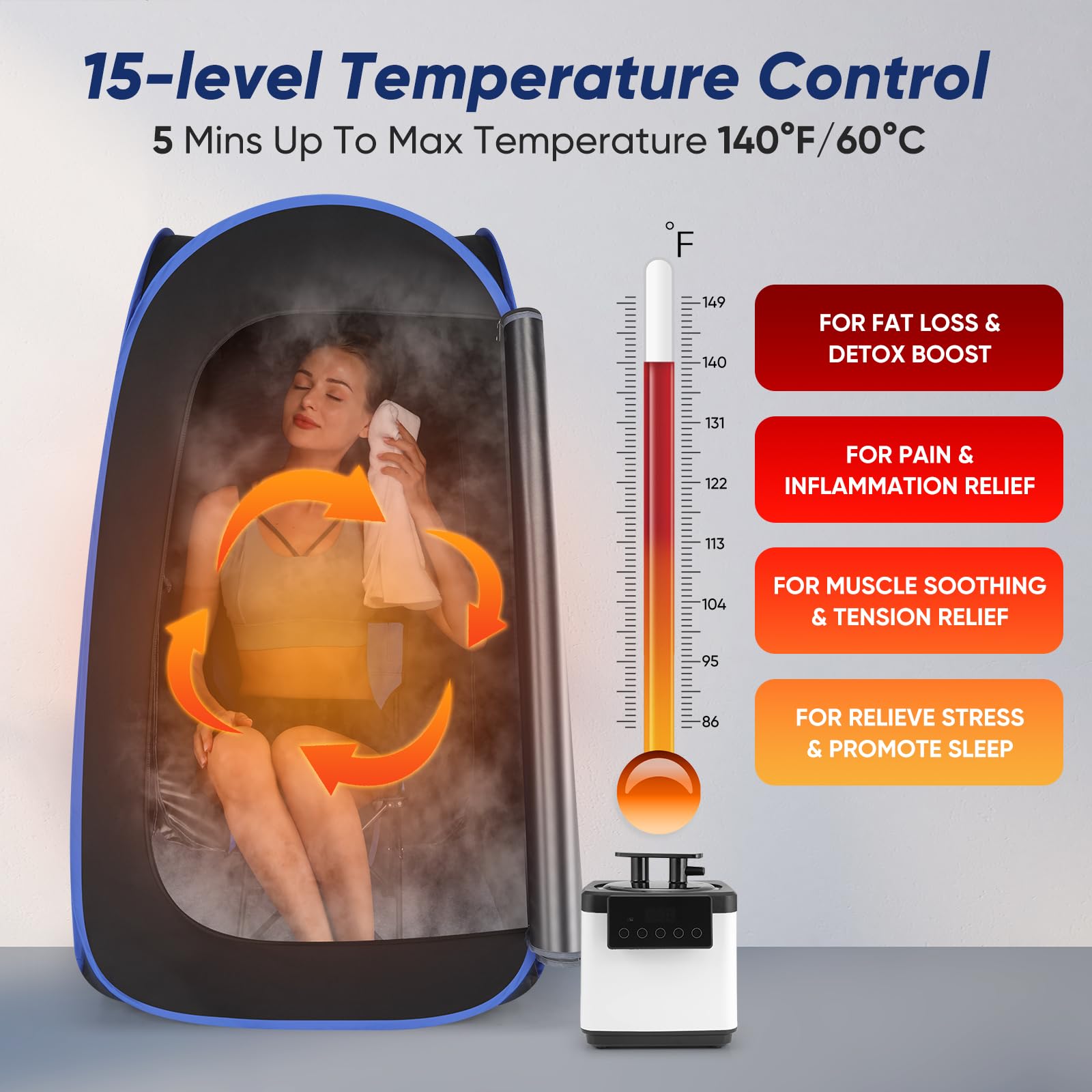Upgraded Portable Home Sauna Tent with 1000W 2.6L Steamer - Extra Large Sauna Box Includes Chair & Remote Control (Blue) | Perfect for Relaxation, Detox & Weight Loss at Home