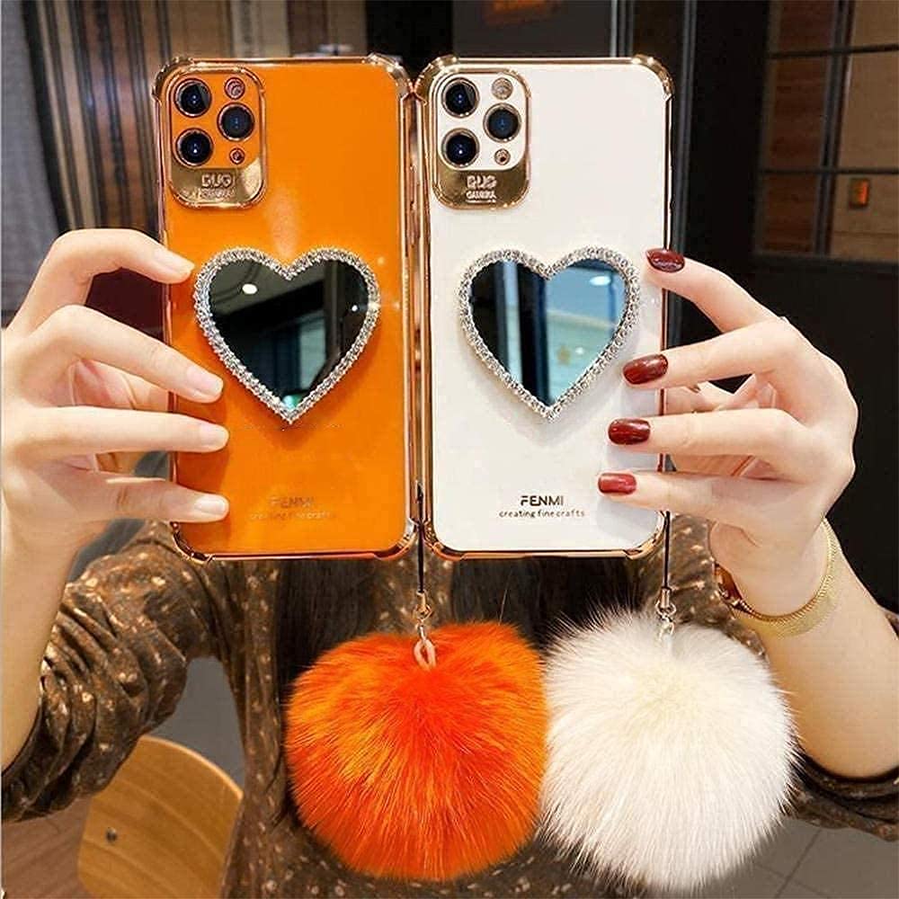 Luxury Bling Heart-Shaped Mirror Phone Case for iPhone 11 Pro Max - Glamorous Makeup Mirror & Protective Cover - Perfect for Selfies, Makeup Touch-Ups & Night Out Accessories (Red)