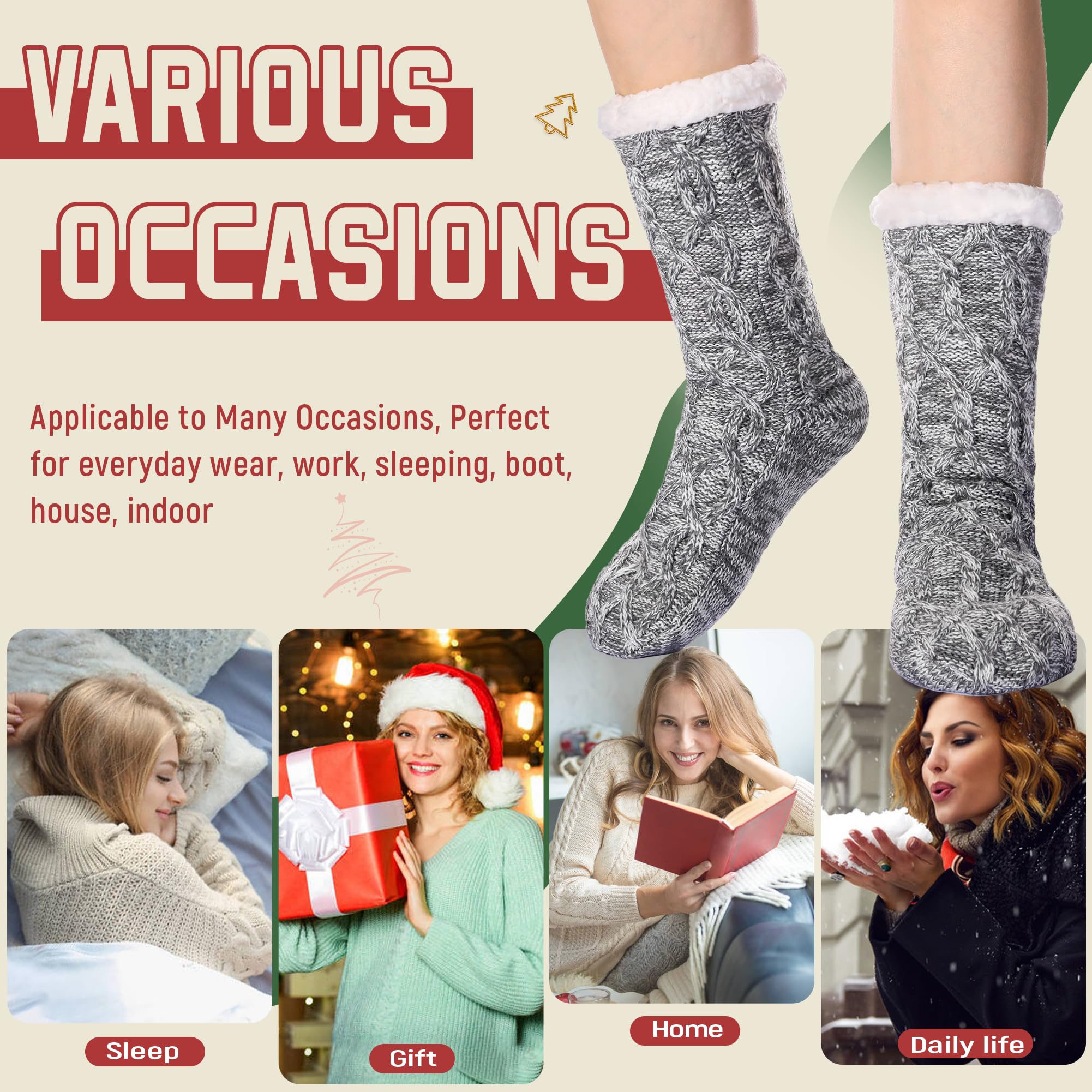 DoSmart Women's Fuzzy Slipper Socks - Winter Thermal Snowflake Fleece Lined Home Socks for Warmth & Comfort - Perfect for Christmas Gifts, Cozy Indoor Wear & Cold Weather