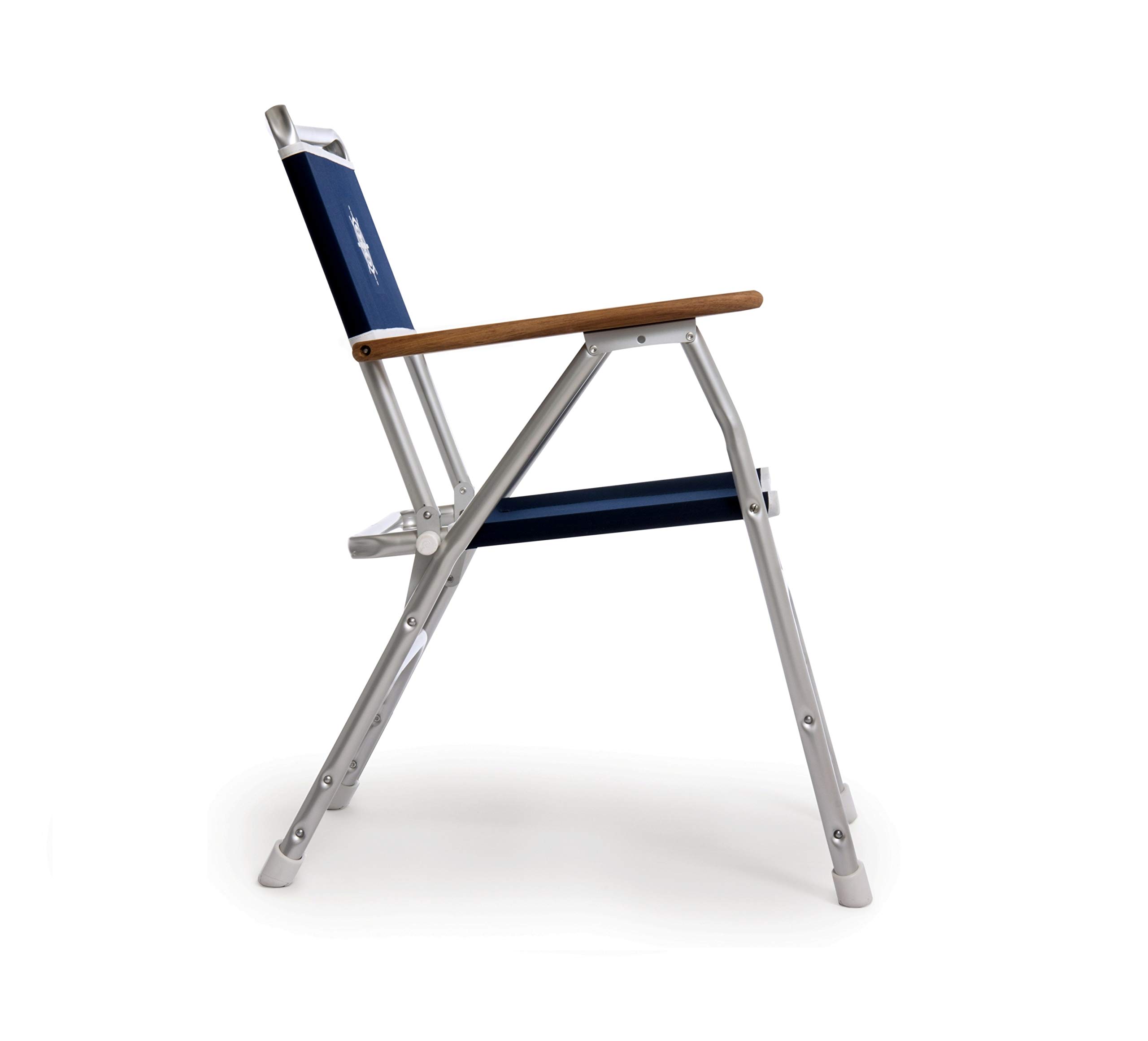 FORMA MARINE Boat Chair - Navy Blue Folding Deck Chair with Aluminum Frame & Teak Wood - Perfect for Boating, Fishing, and Outdoor Relaxation