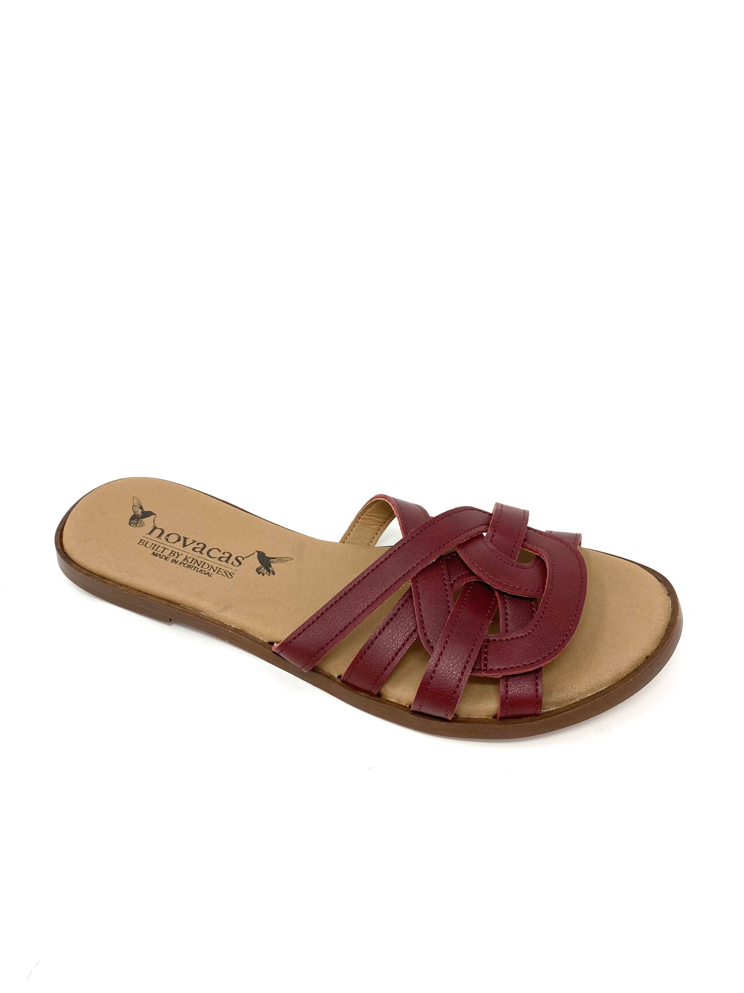 Novacas Clarissa Bordeaux Leather Slide Sandals - Comfortable & Stylish Women's Shoes for Casual Wear, Beach, and Summer Outfits