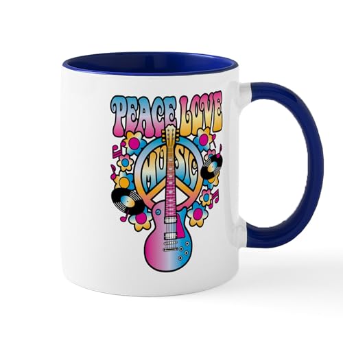 White/Navy Inside - Peace Love & Music Mugs
