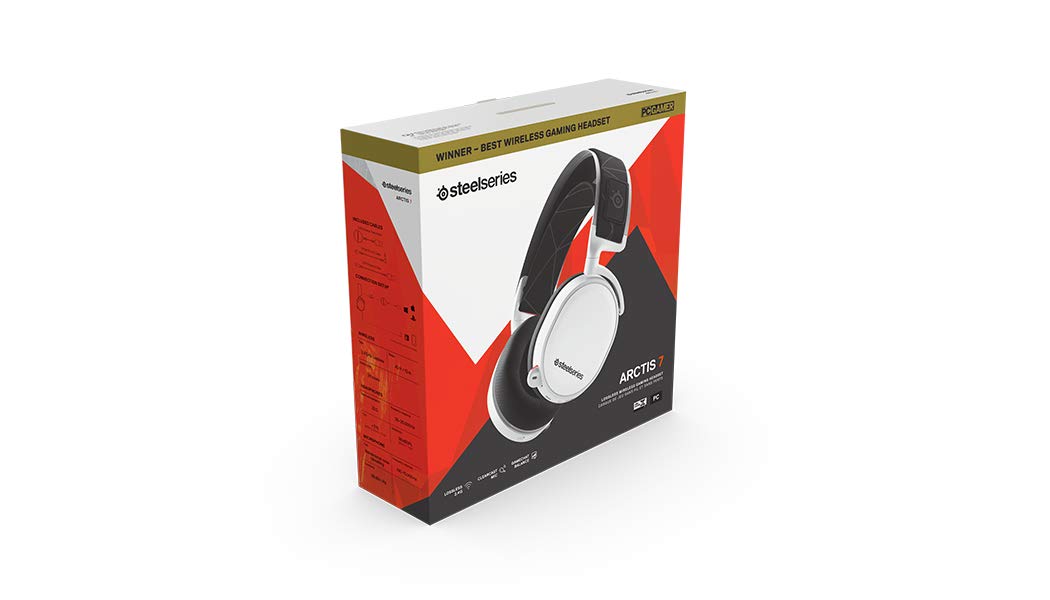 SteelSeries Arctis 7 Wireless Gaming Headset with DTS Headphone:X v2.0 Surround Sound - Noise Cancelling Mic - 24H Battery - Compatible with PC, PS4, PS5 - White - Perfect for FPS Games, Streaming & Online Meetings
