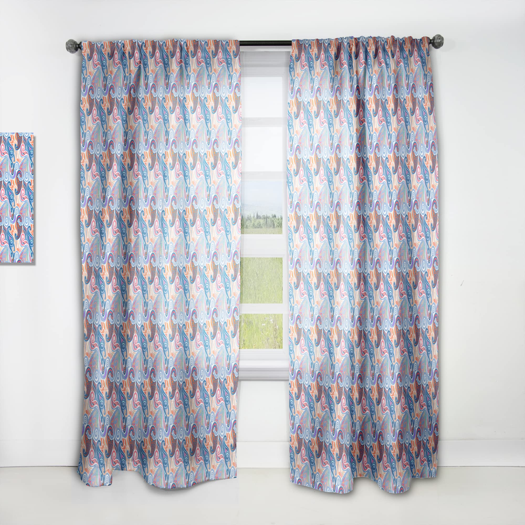 DesignQ Thermal Insulated Curtains - Colorful Abstract Paisley Pattern Single Panel (52x90 inches) for Bedroom & Living Room - Blackout Drapes for Privacy, Energy Saving & Home Decor