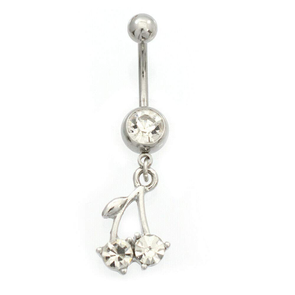 3-Pack Cherry & Cubic Zirconia Navel Rings - 14G Belly Button Rings for Women - Perfect for Parties, Beach Wear & Body Jewelry Collection