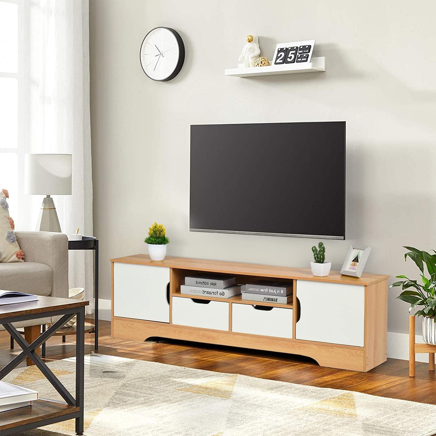 55 Inch TV Stand with Storage - Wooden Entertainment Center with Shelves & Cabinets for Living Room - Perfect for Organizing Media, Gaming Consoles & Home Decor