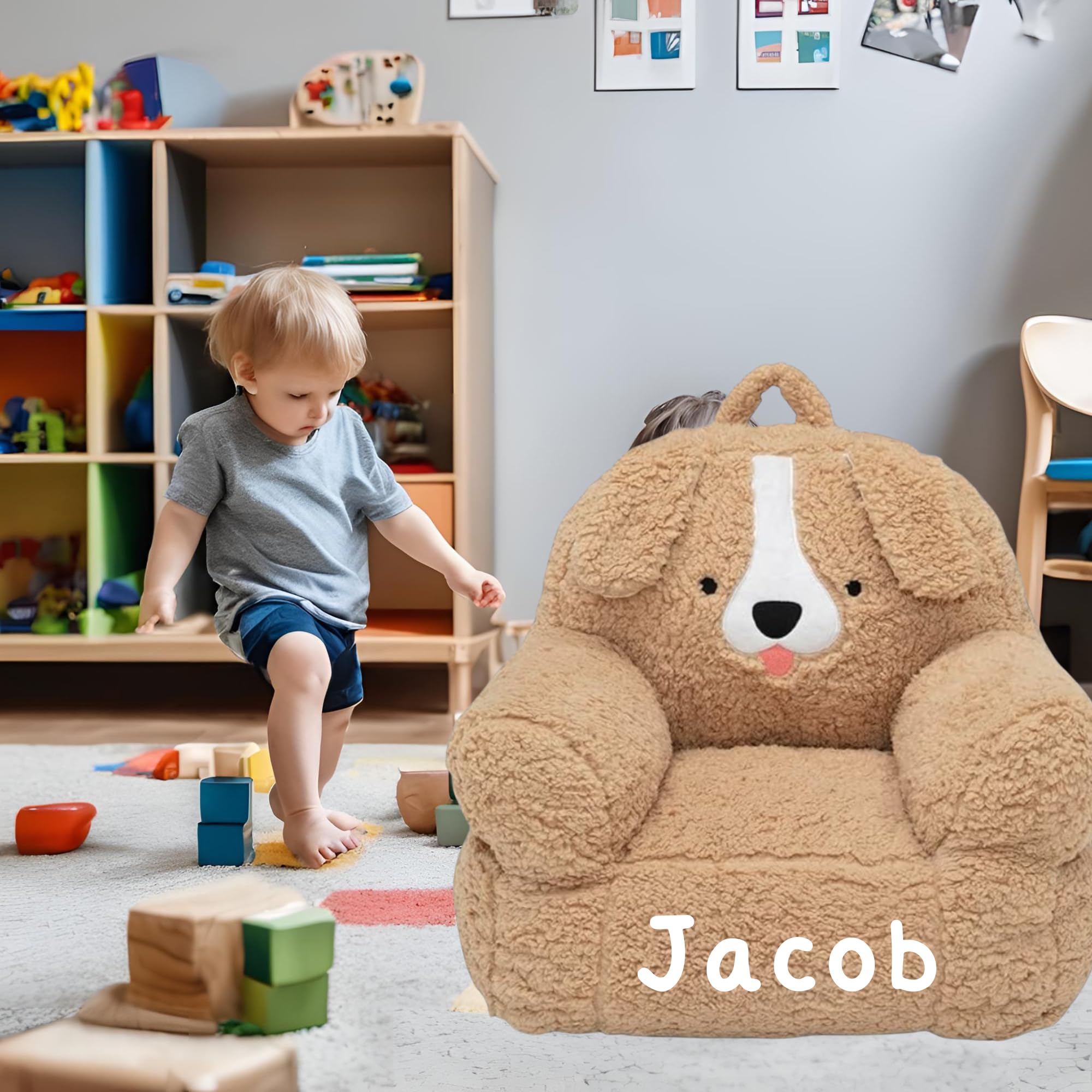 Personalized Plush Dog Chair for Babies & Toddlers - Custom Name - Tan Brown (20