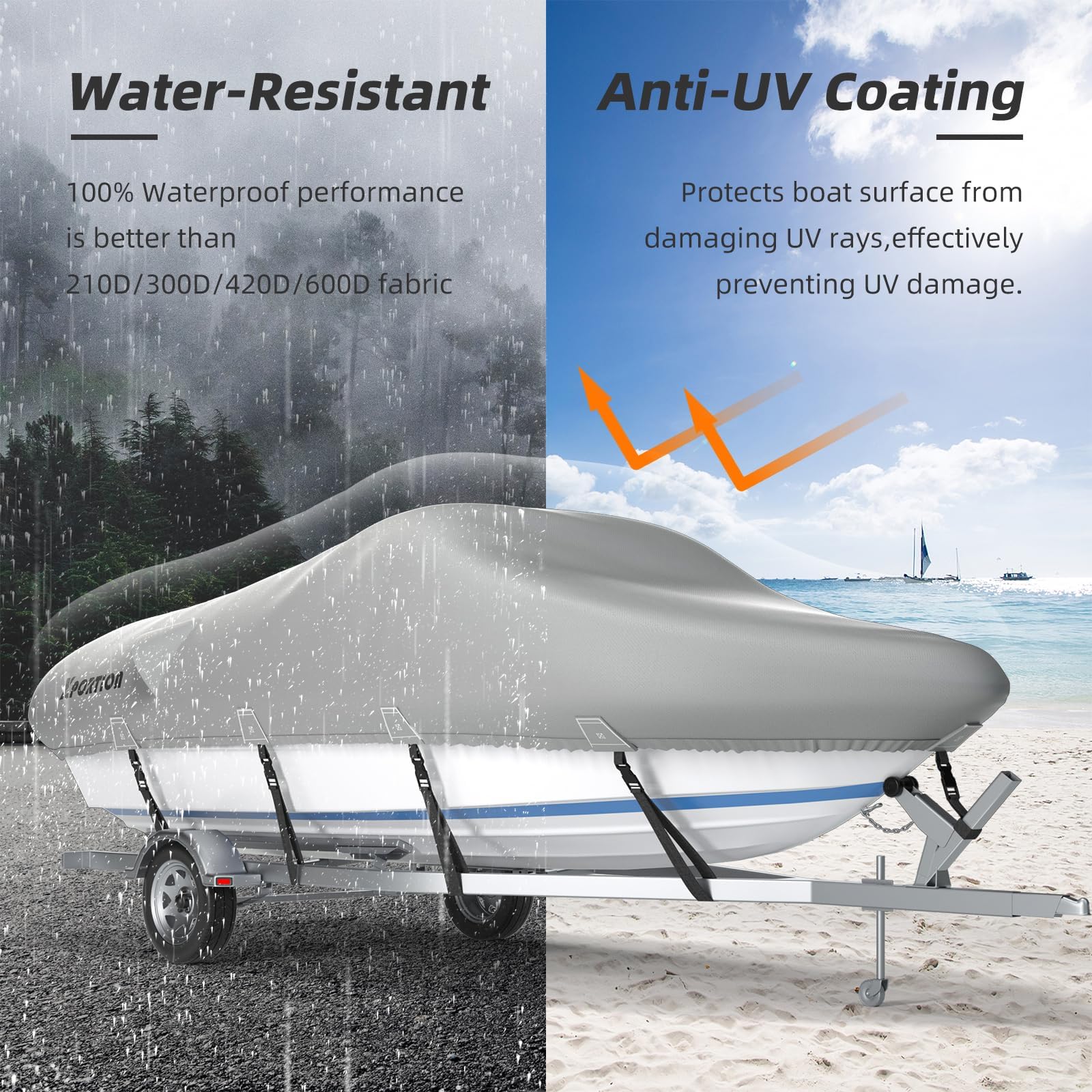 **22'-24' Waterproof UV Resistant 800D Marine Grade Boat Cover - Universal Fit for V-Hull, Tri-Hull & Runabout Boats - Ideal for Outdoor Storage & Travel Protection**