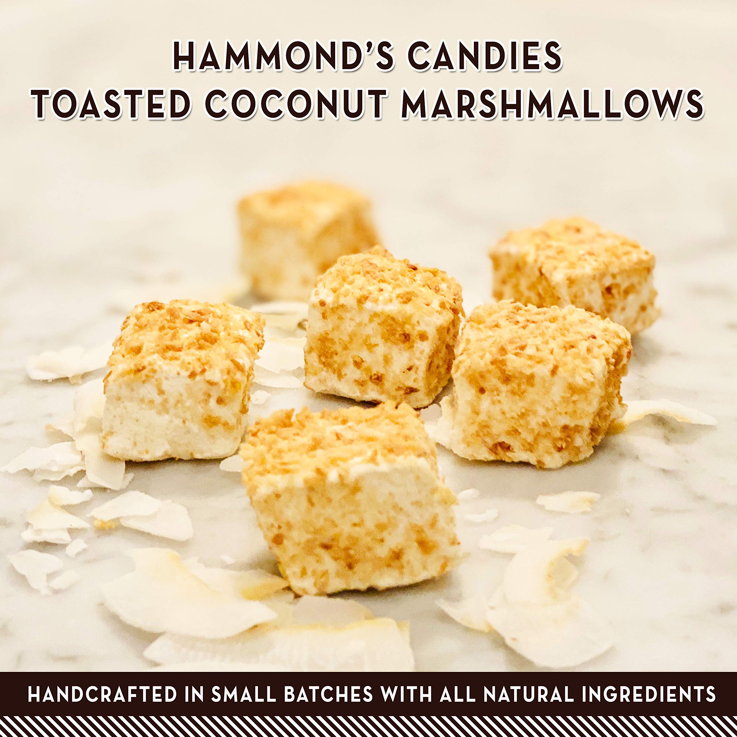 Hammond’s Candies Gourmet Toasted Coconut Marshmallows - Gluten Free, Kosher, Handcrafted in USA - 2 Pack for Snacking, Hot Chocolate, S'mores & Baking - Perfect for Camping, Parties & Desserts