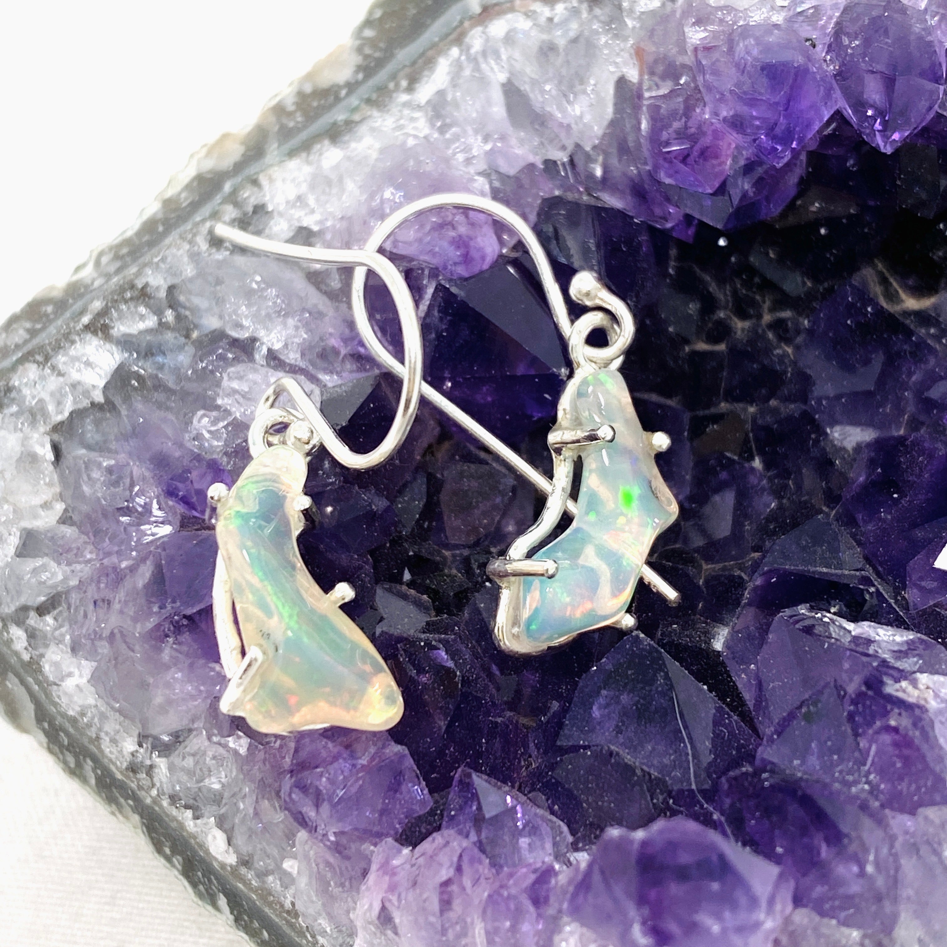 Ethiopian Opal Crystal Earrings KEGJ1531 - Natural Gemstone Jewelry for Women, Elegant Dangle Earrings for Party, Wedding & Special Occasions