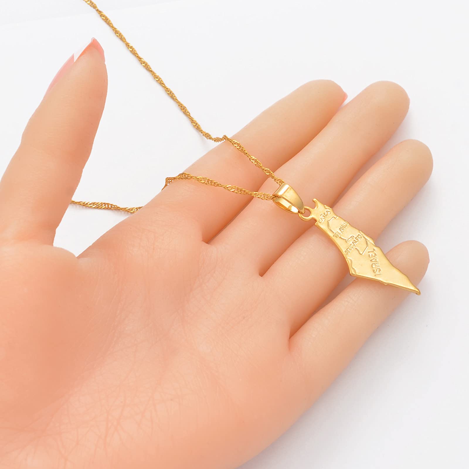 Israel Map Pendant Necklace - Gold Thin Chain Charm with African Country Flag Design, Unisex Ethnic Jewelry for Women & Men | Perfect for Hip Hop Fashion, Parties & Unique Gifts