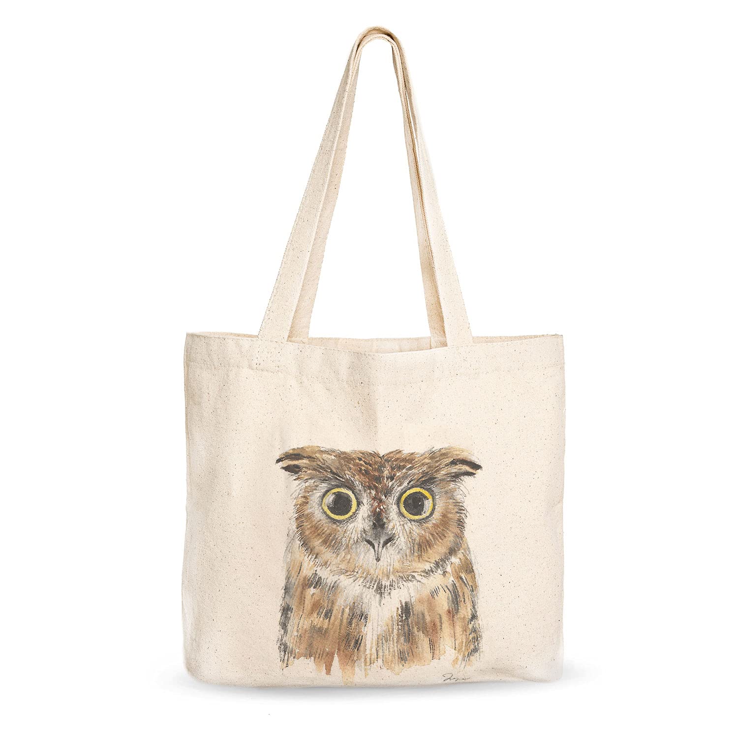 Premium Heavy Duty Canvas Tote Bag with Owl Design - 100% Natural Cotton Gusseted Shopping Bag for Groceries, Laptop & Everyday Use - Durable Reusable Eco-Friendly Carryall (T-OWL-XL)