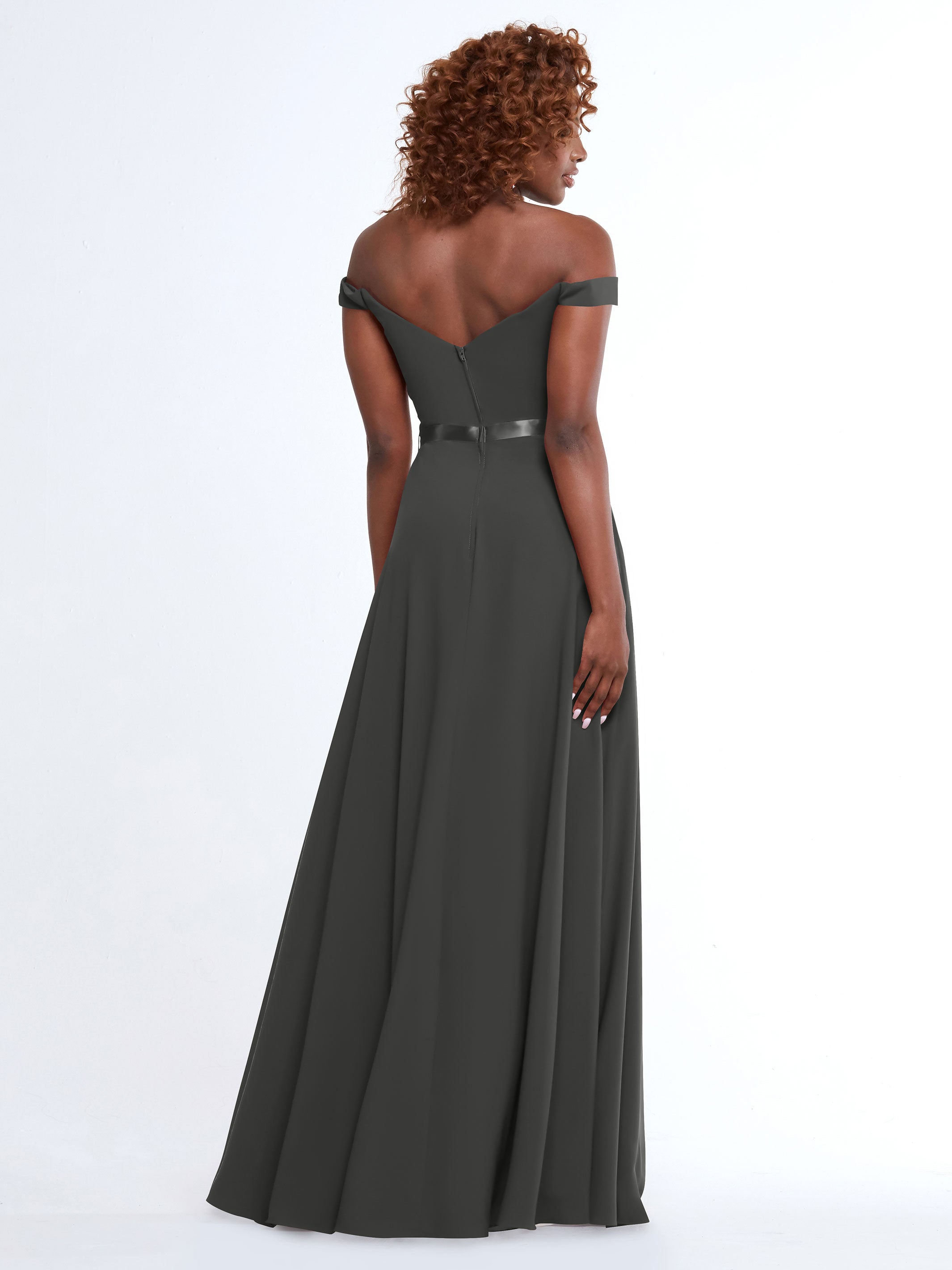 Elegant Off-the-Shoulder A-Line Chiffon Bridesmaid Dress with Sash - Size 80100 - Perfect for Weddings, Formal Events & Special Occasions